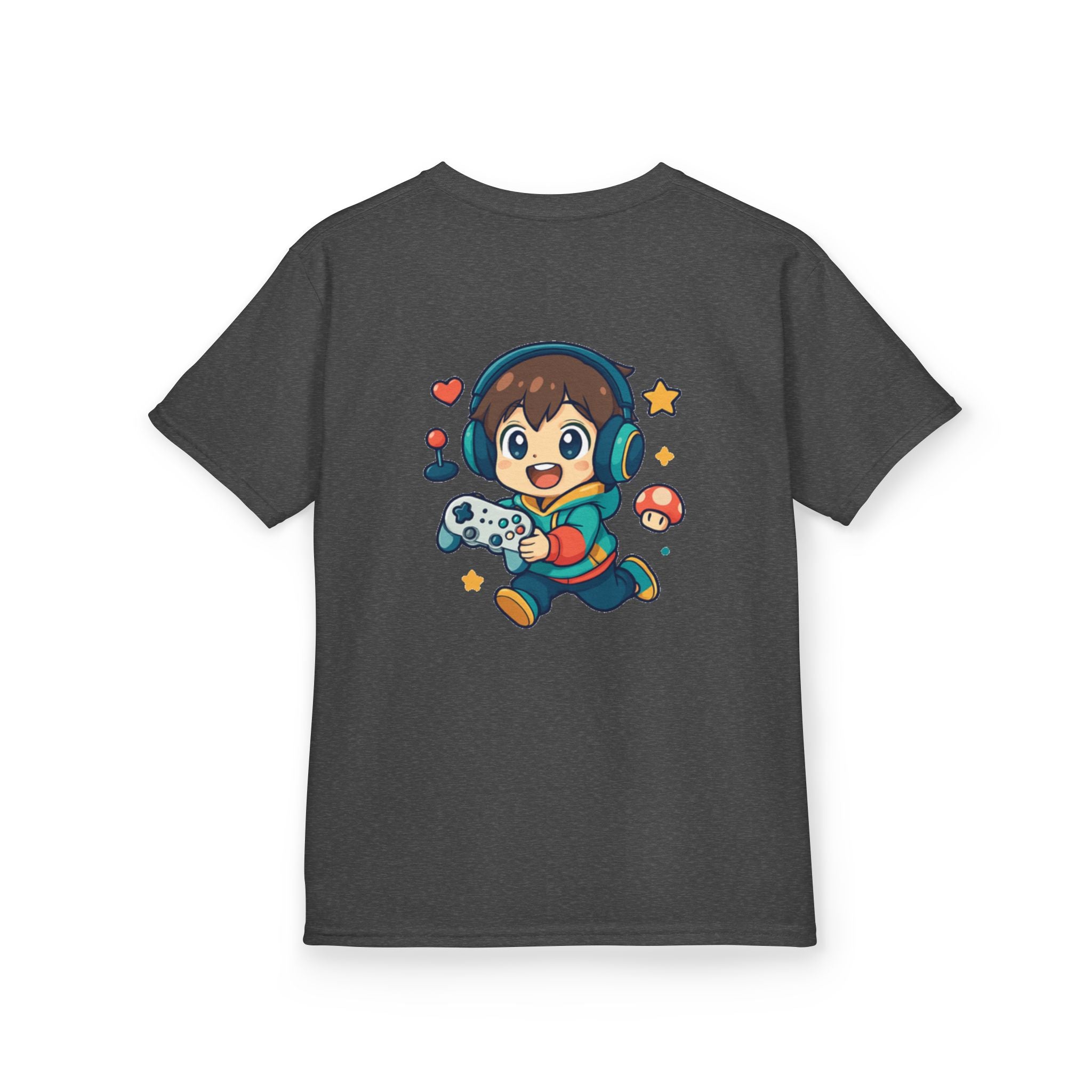 Kids Gamer Tee — Colorful Graphic Back Print & Minimal Front Logo (Many Colors)
