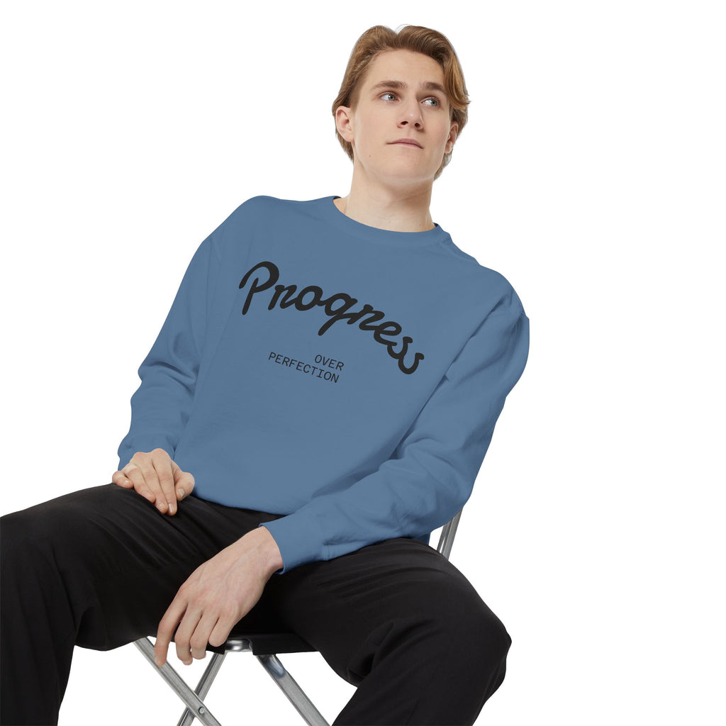 Progress Over Perfection Sweatshirt — Minimal Embroidered Motivational Crewneck