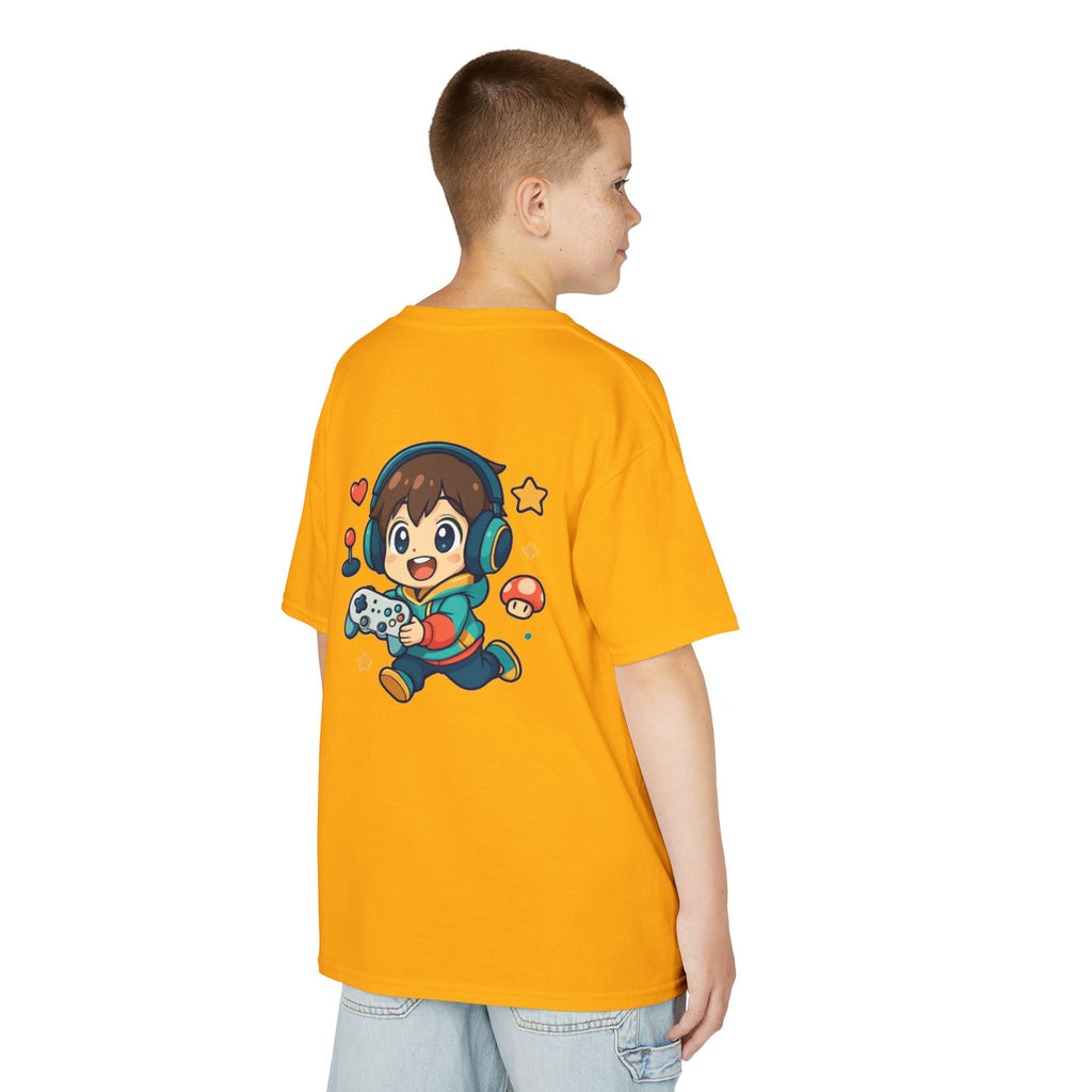 Kids Gamer Tee — Colorful Graphic Back Print & Minimal Front Logo (Many Colors)