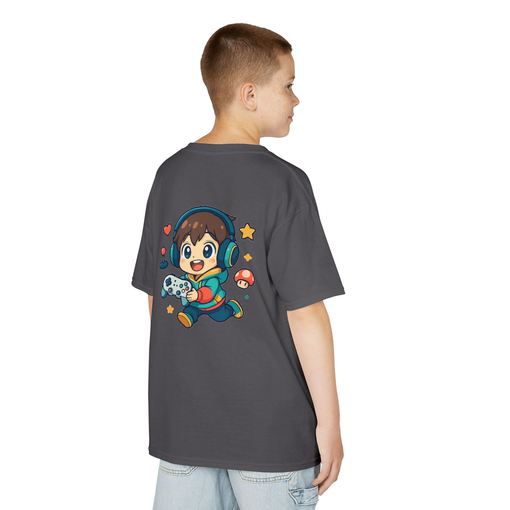 Kids Gamer Tee — Colorful Graphic Back Print & Minimal Front Logo (Many Colors)