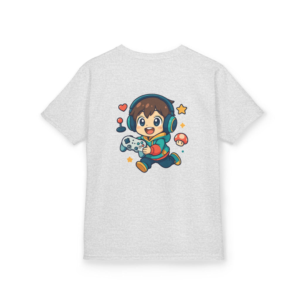 Kids Gamer Tee — Colorful Graphic Back Print & Minimal Front Logo (Many Colors)