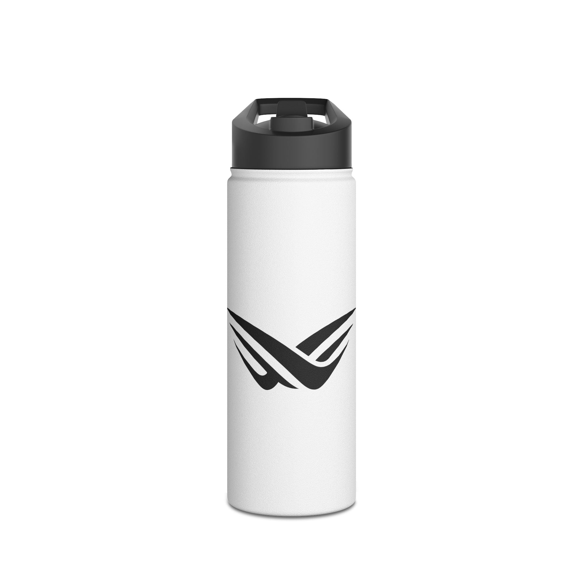 Stainless Steel Water Bottle with Minimal Black Wave Logo — Insulated Travel Bottle