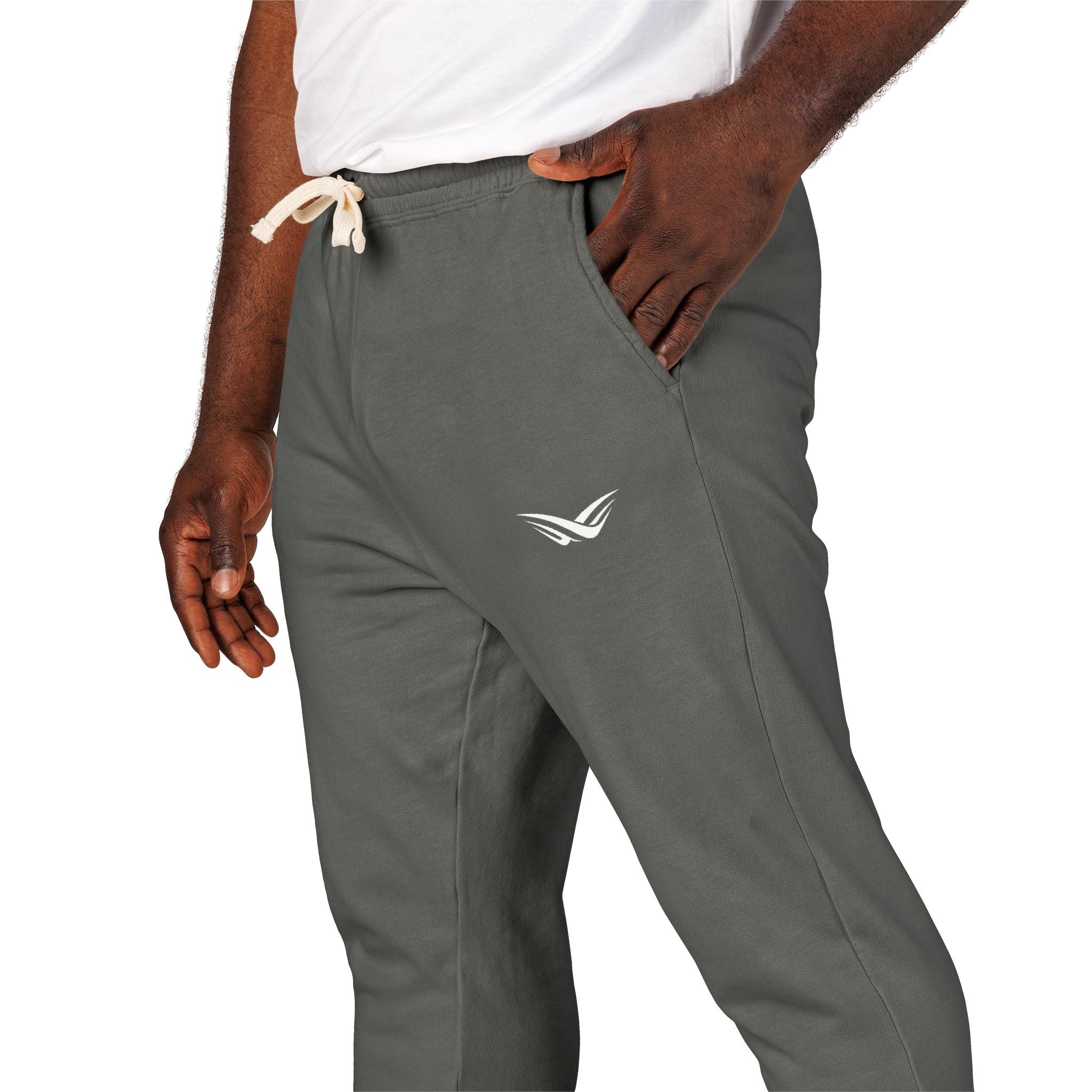 Embroidered Wing Logo Sweatpants — Garment-Dyed Fleece Joggers