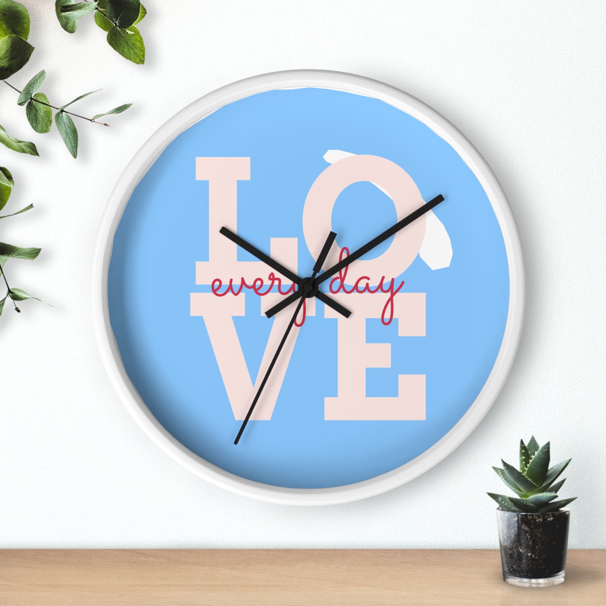 Love Everyday Wall Clock — Pastel Blue Inspirational Home Décor
