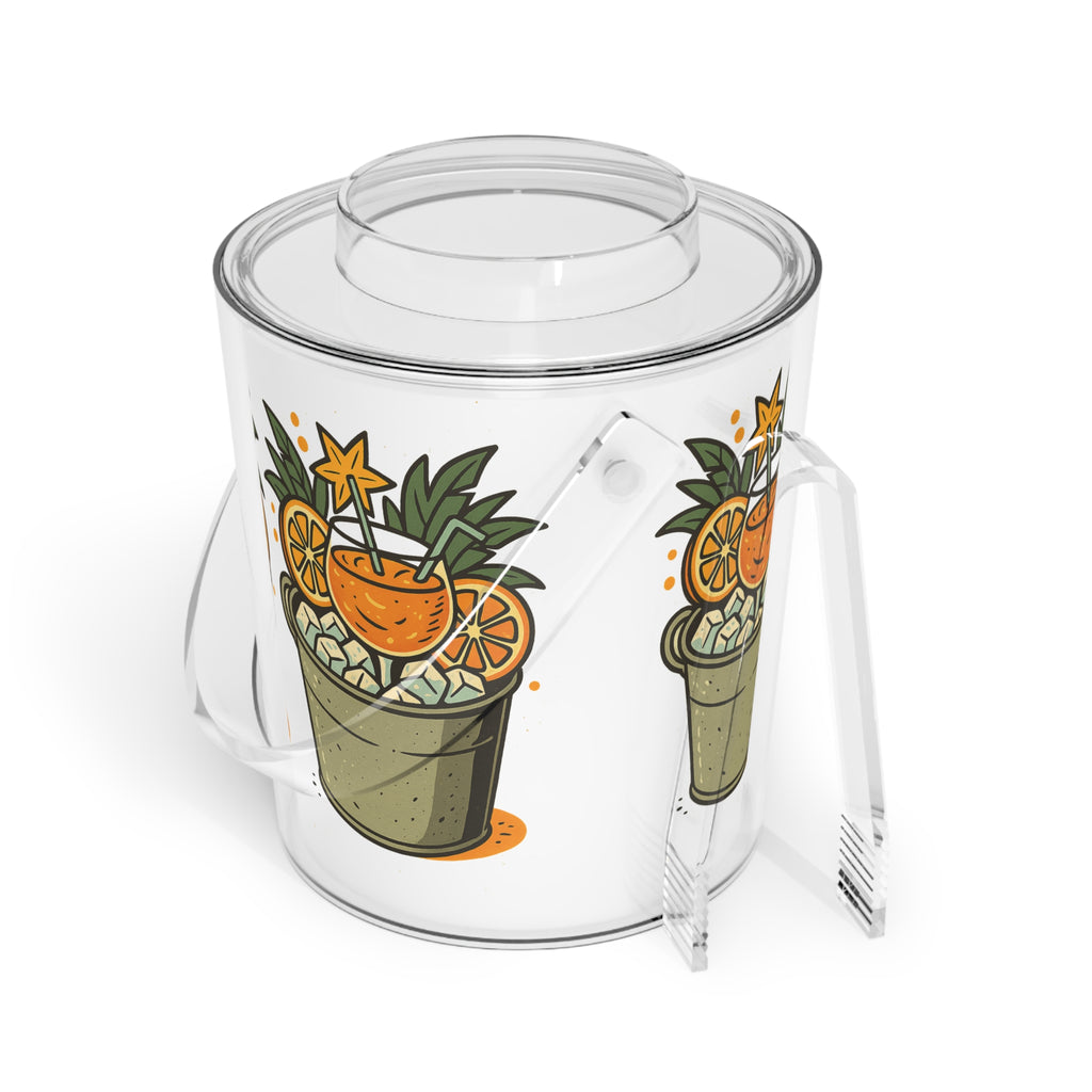 Tropical Cocktail Ice Bucket with Tongs – Pineapple Orange Drink Design