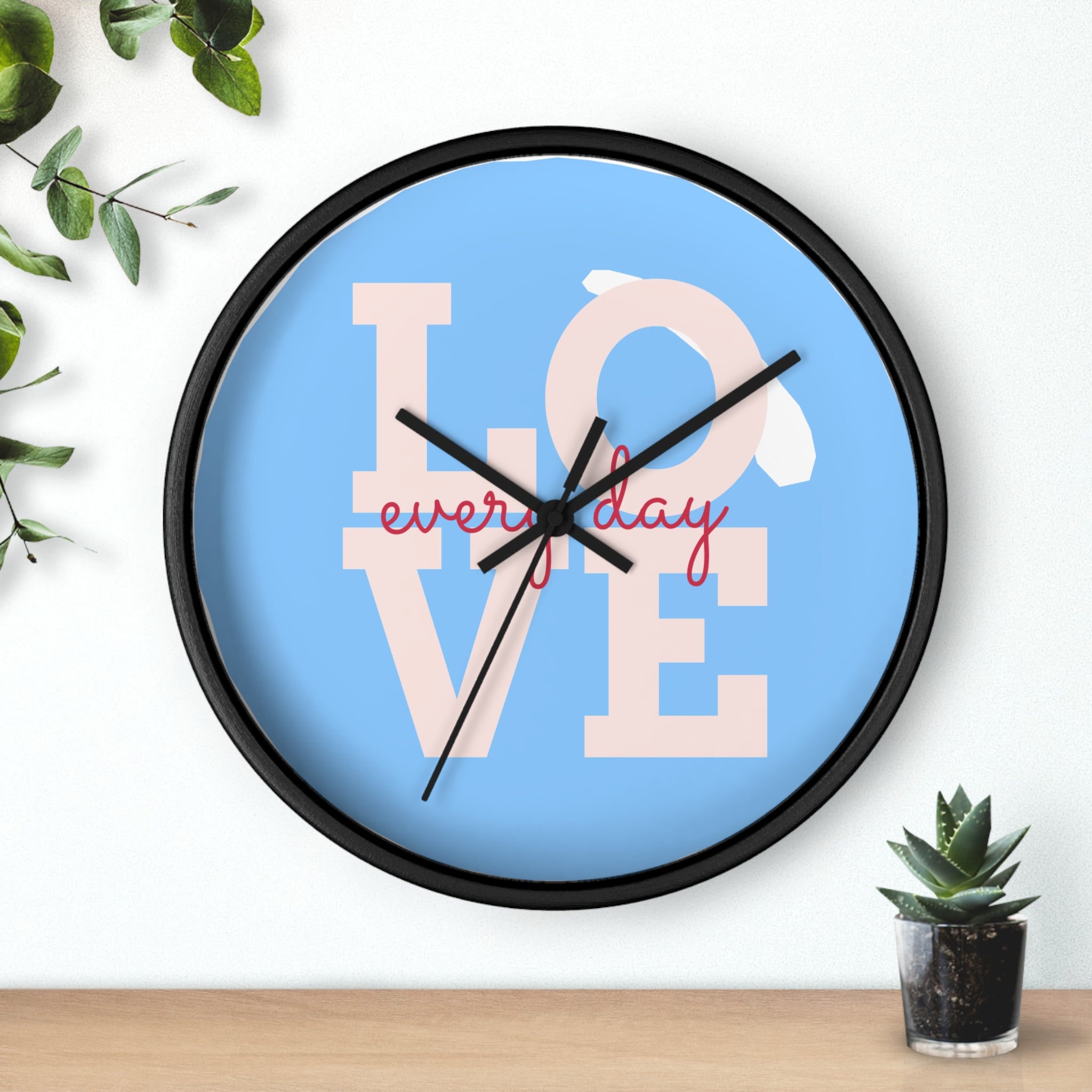 Love Everyday Wall Clock — Pastel Blue Inspirational Home Décor