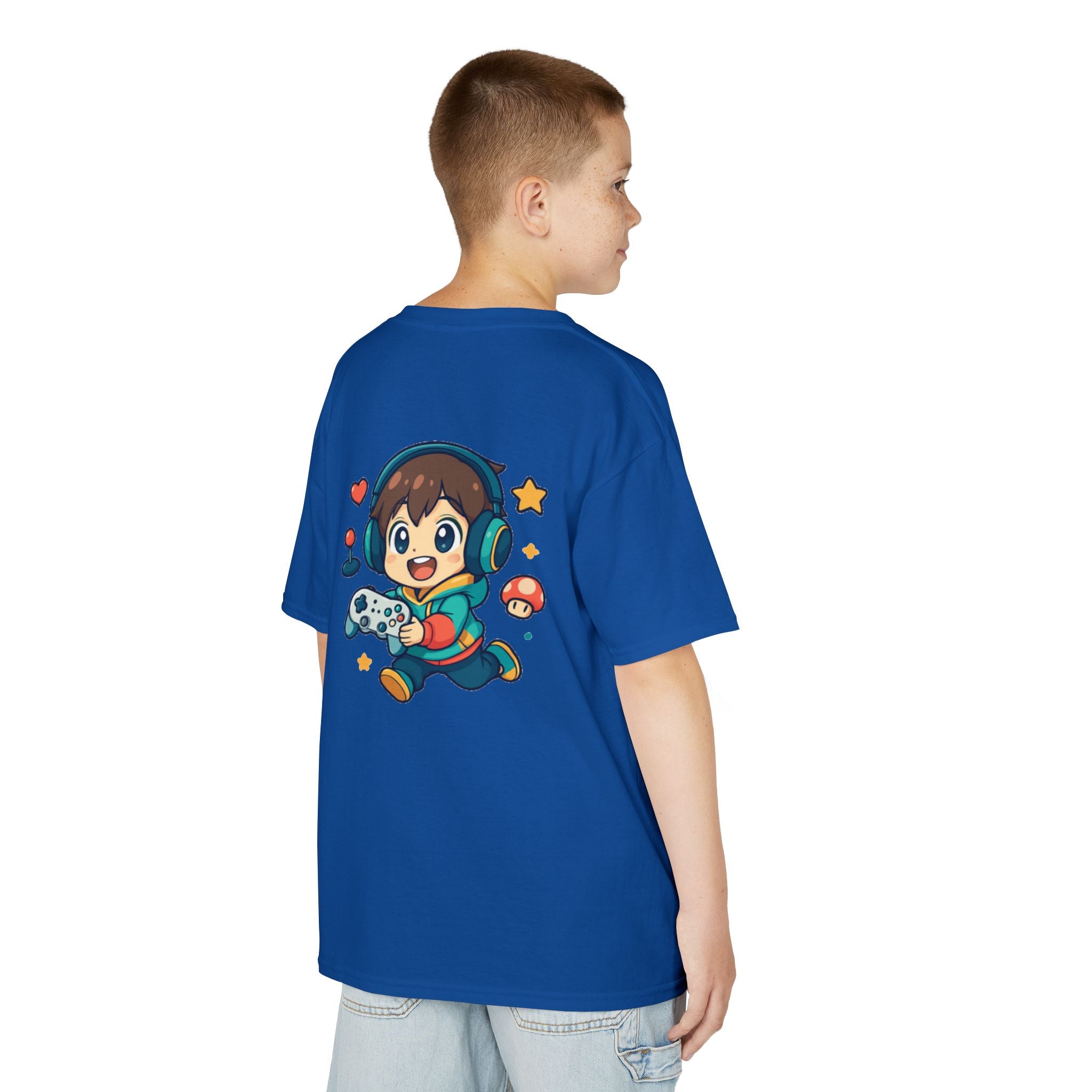 Kids Gamer Tee — Colorful Graphic Back Print & Minimal Front Logo (Many Colors)