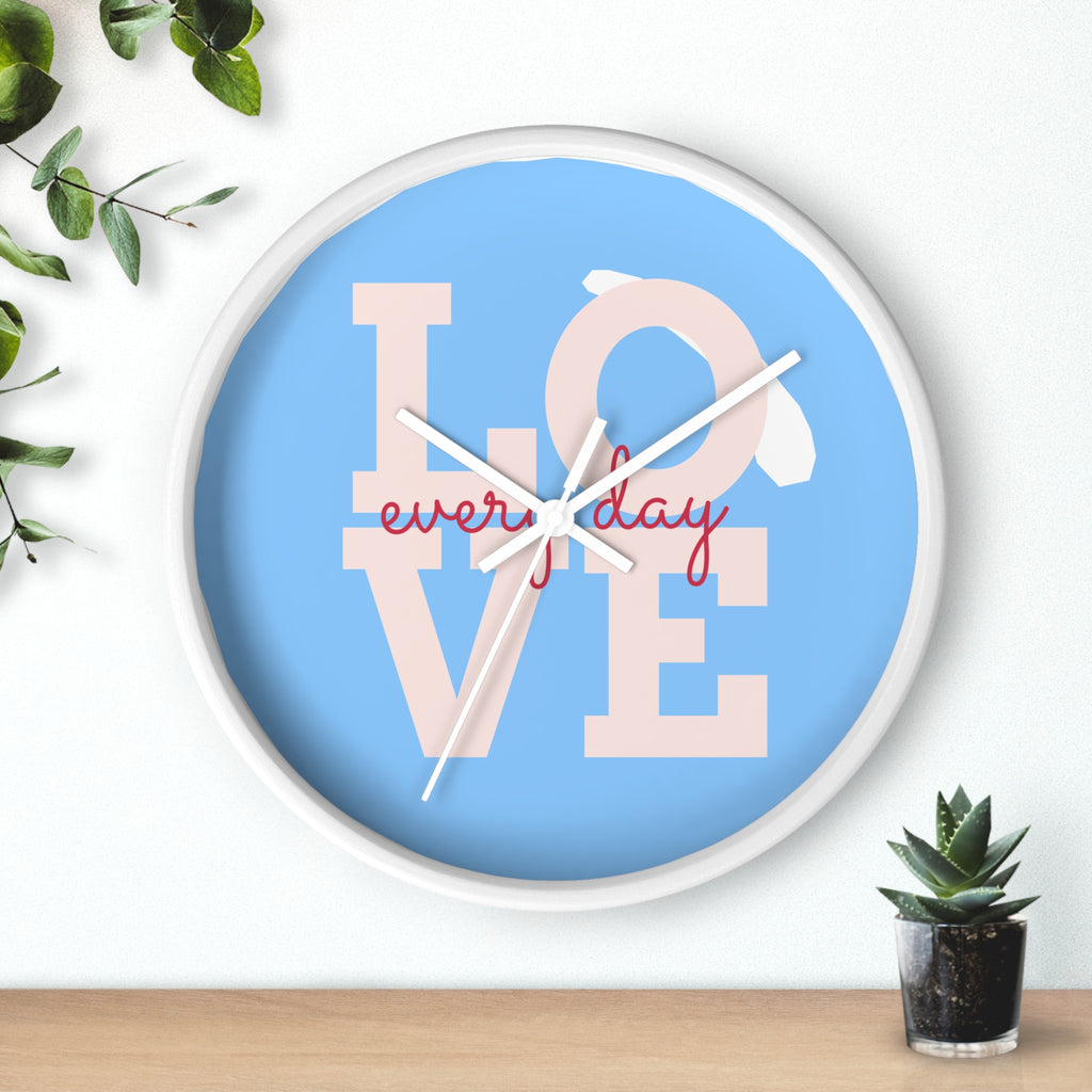 Love Everyday Wall Clock — Pastel Blue Inspirational Home Décor