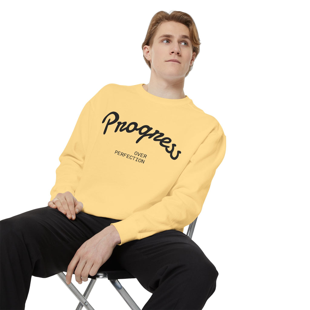 Progress Over Perfection Sweatshirt — Minimal Embroidered Motivational Crewneck