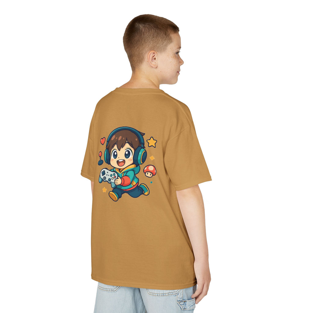 Kids Gamer Tee — Colorful Graphic Back Print & Minimal Front Logo (Many Colors)