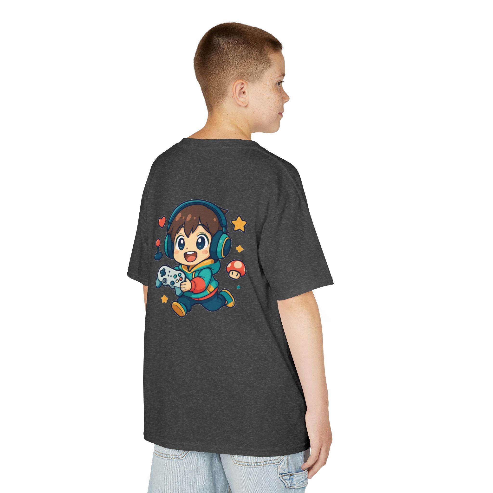 Kids Gamer Tee — Colorful Graphic Back Print & Minimal Front Logo (Many Colors)