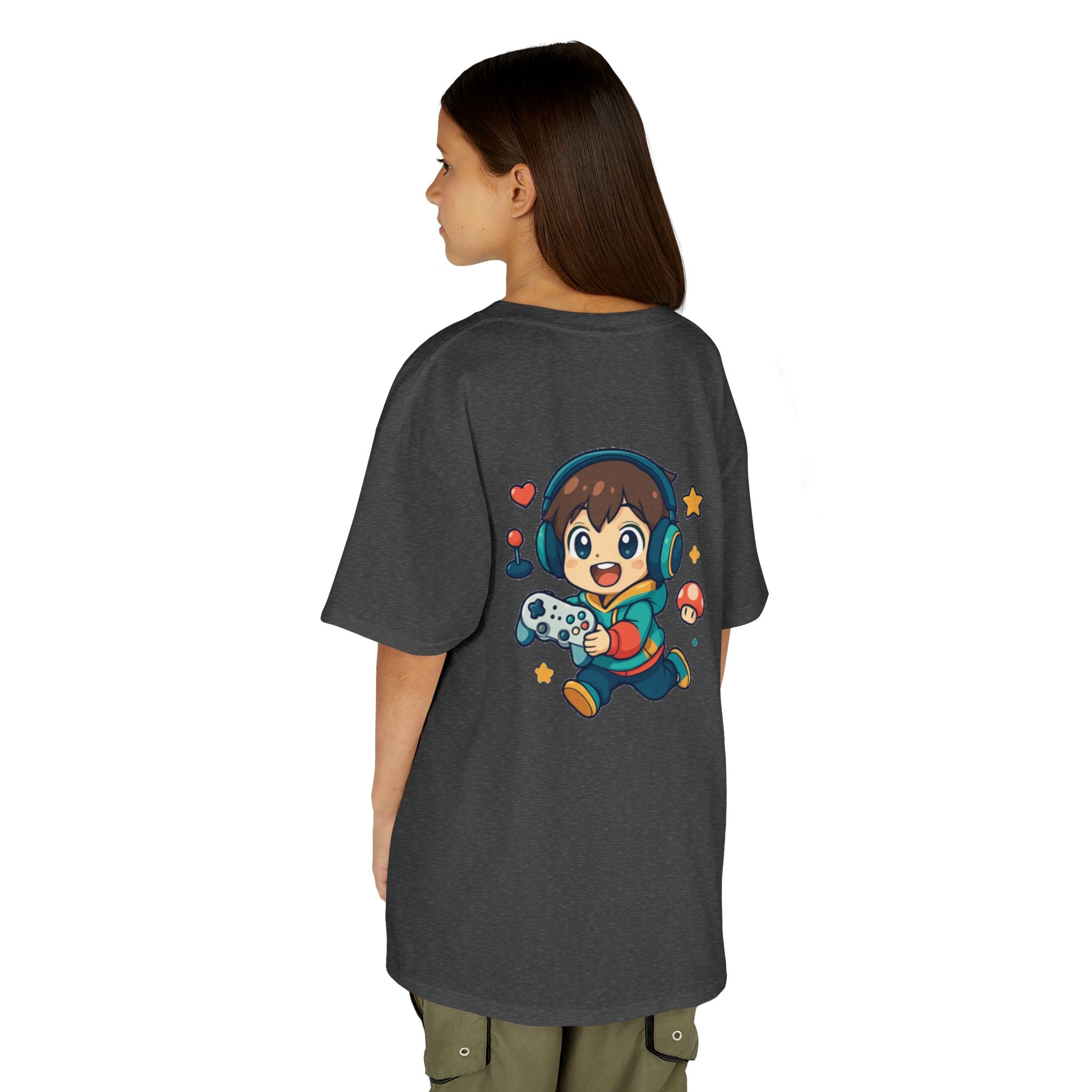 Kids Gamer Tee — Colorful Graphic Back Print & Minimal Front Logo (Many Colors)