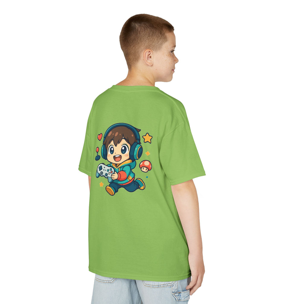 Kids Gamer Tee — Colorful Graphic Back Print & Minimal Front Logo (Many Colors)