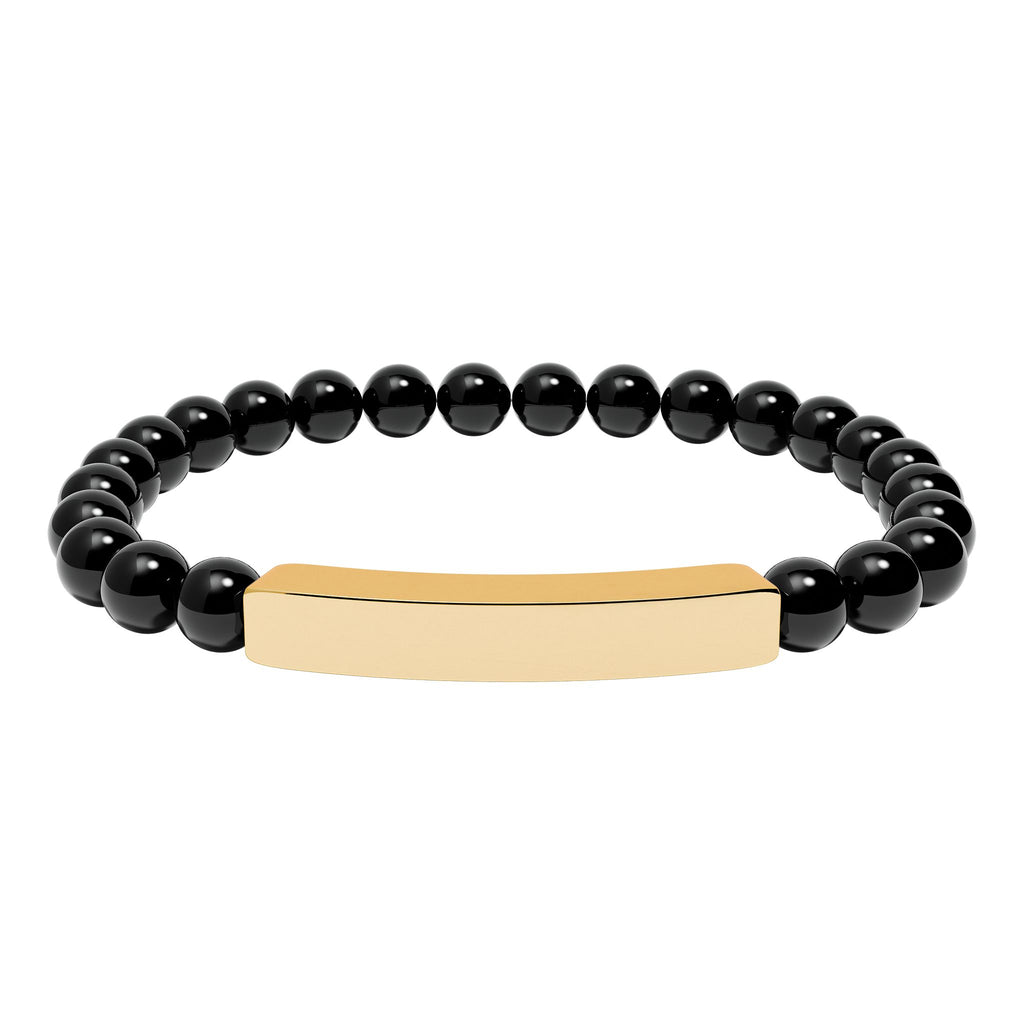 Engravable Natural Stone Bead Bar Bracelet — Personalized Stretch Bracelet
