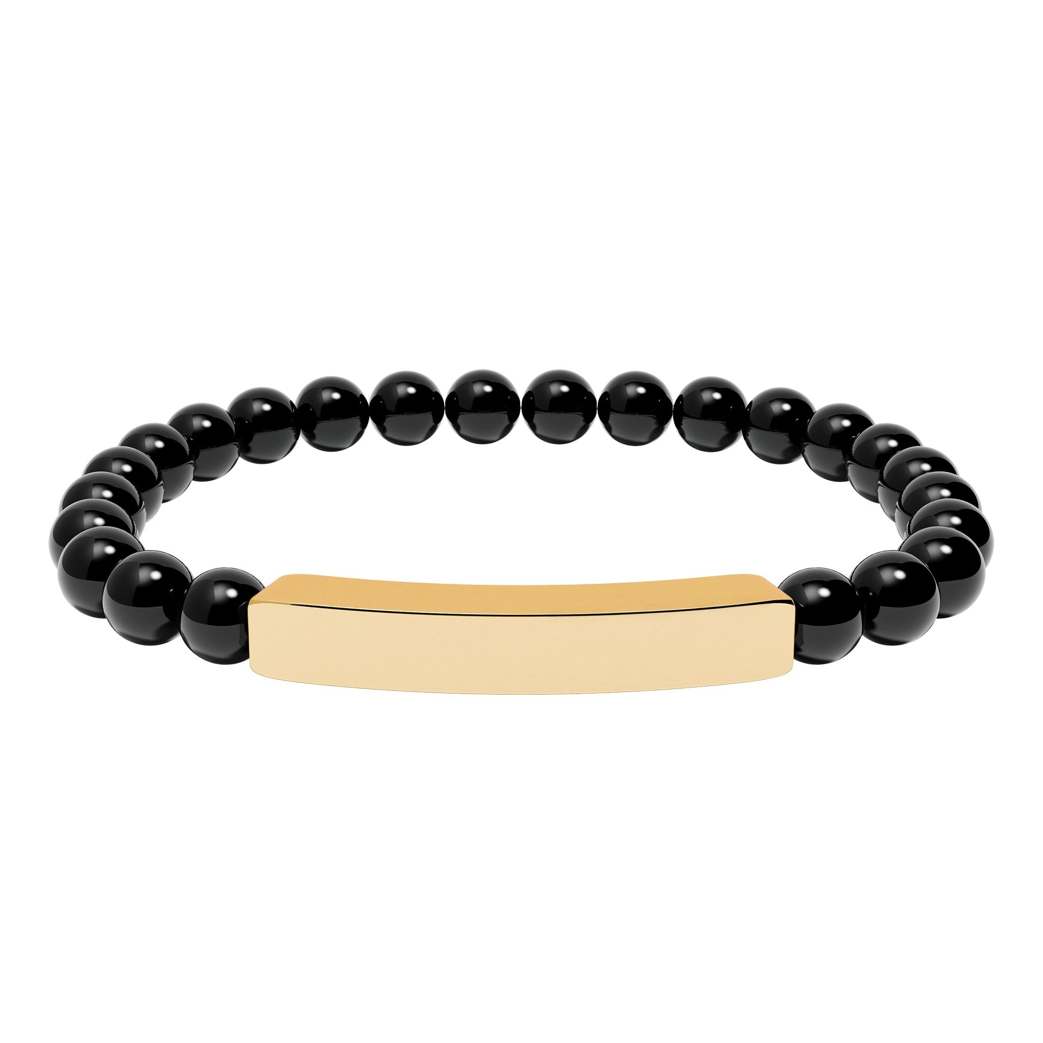 Engravable Natural Stone Bead Bar Bracelet — Personalized Stretch Bracelet