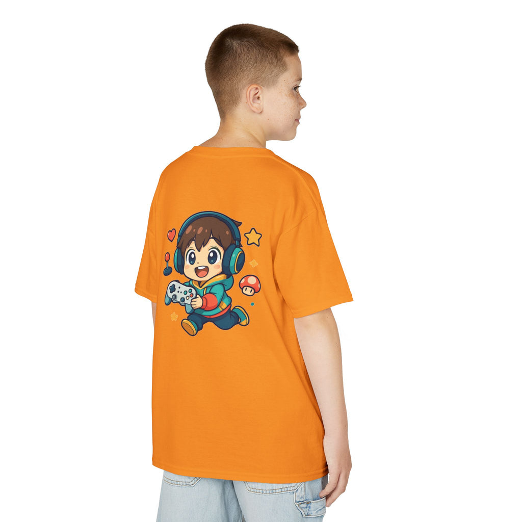 Kids Gamer Tee — Colorful Graphic Back Print & Minimal Front Logo (Many Colors)