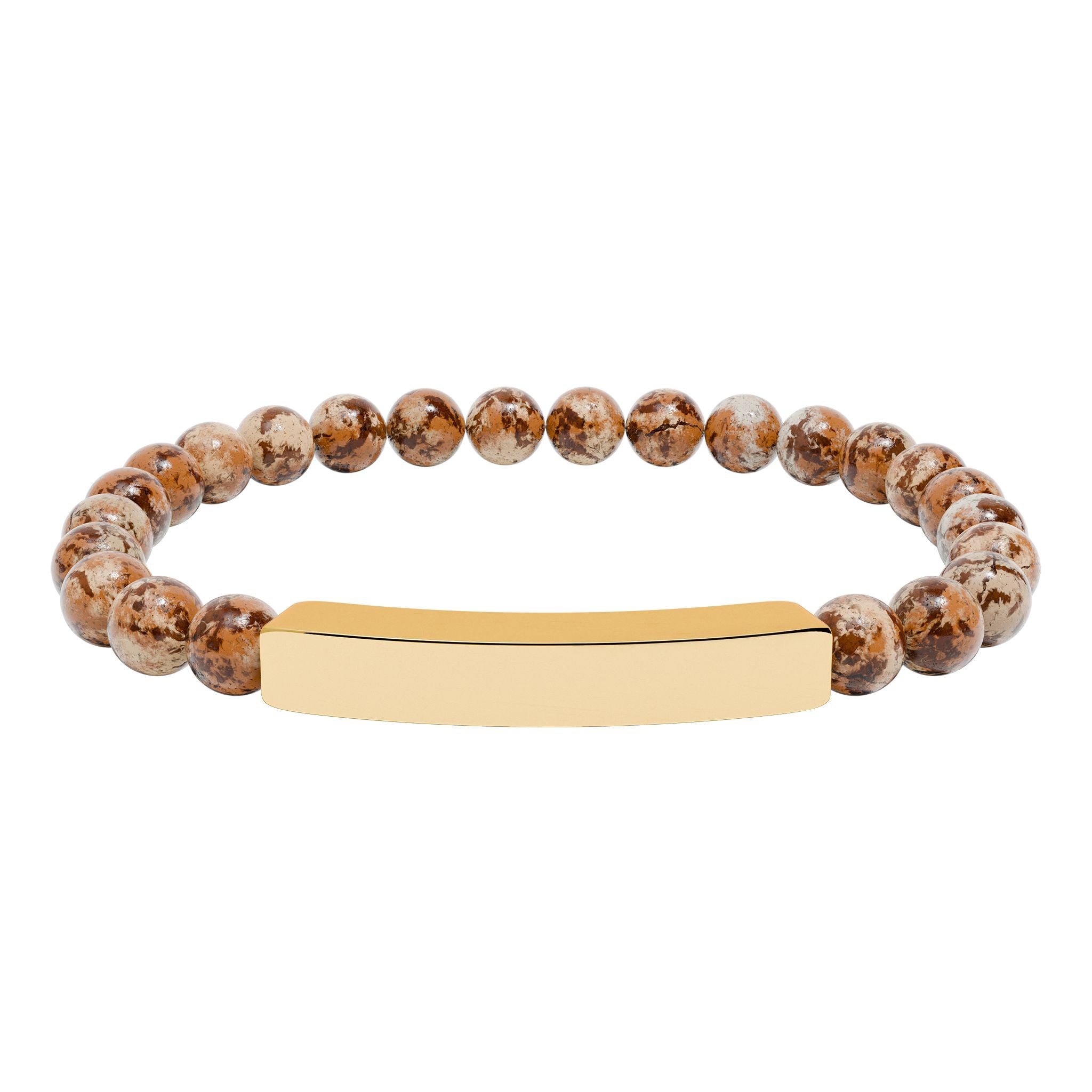 Engravable Natural Stone Bead Bar Bracelet — Personalized Stretch Bracelet