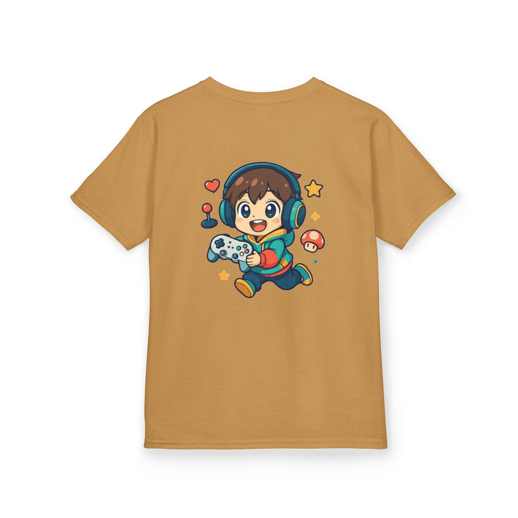 Kids Gamer Tee — Colorful Graphic Back Print & Minimal Front Logo (Many Colors)