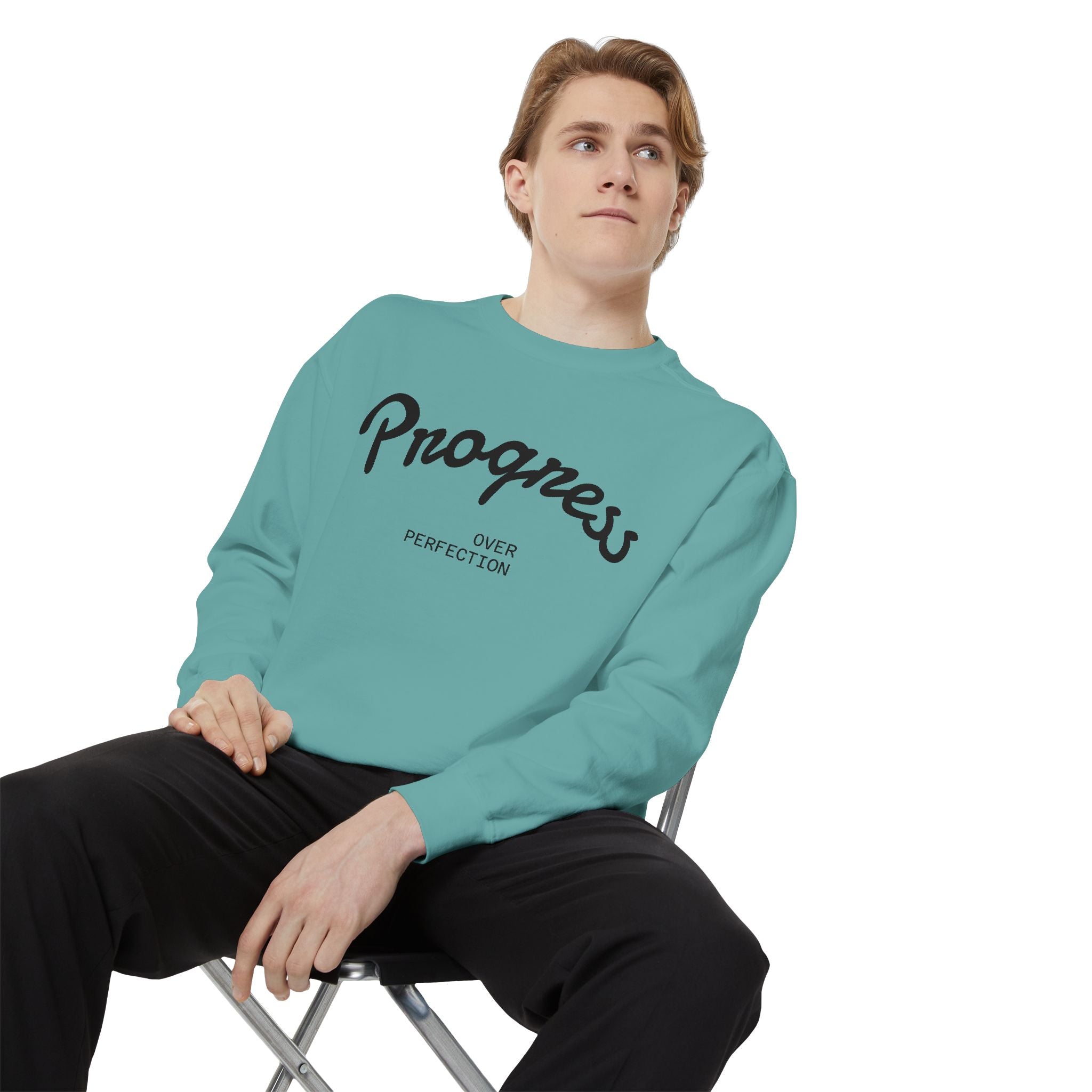 Progress Over Perfection Sweatshirt — Minimal Embroidered Motivational Crewneck