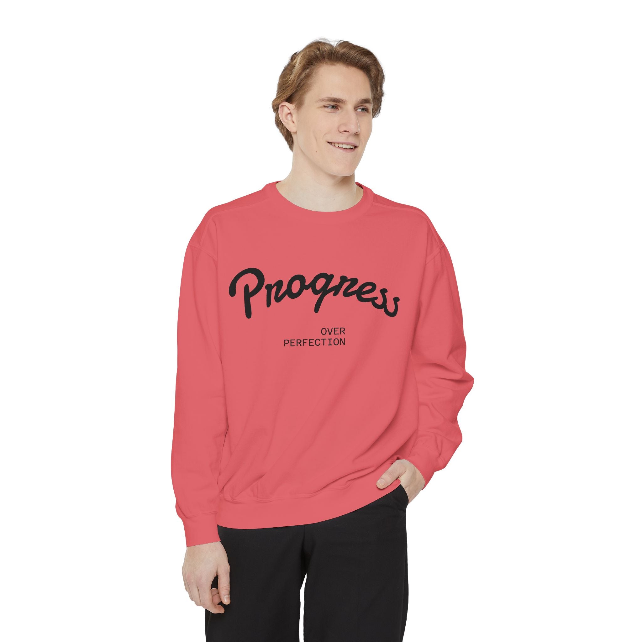 Progress Over Perfection Sweatshirt — Minimal Embroidered Motivational Crewneck