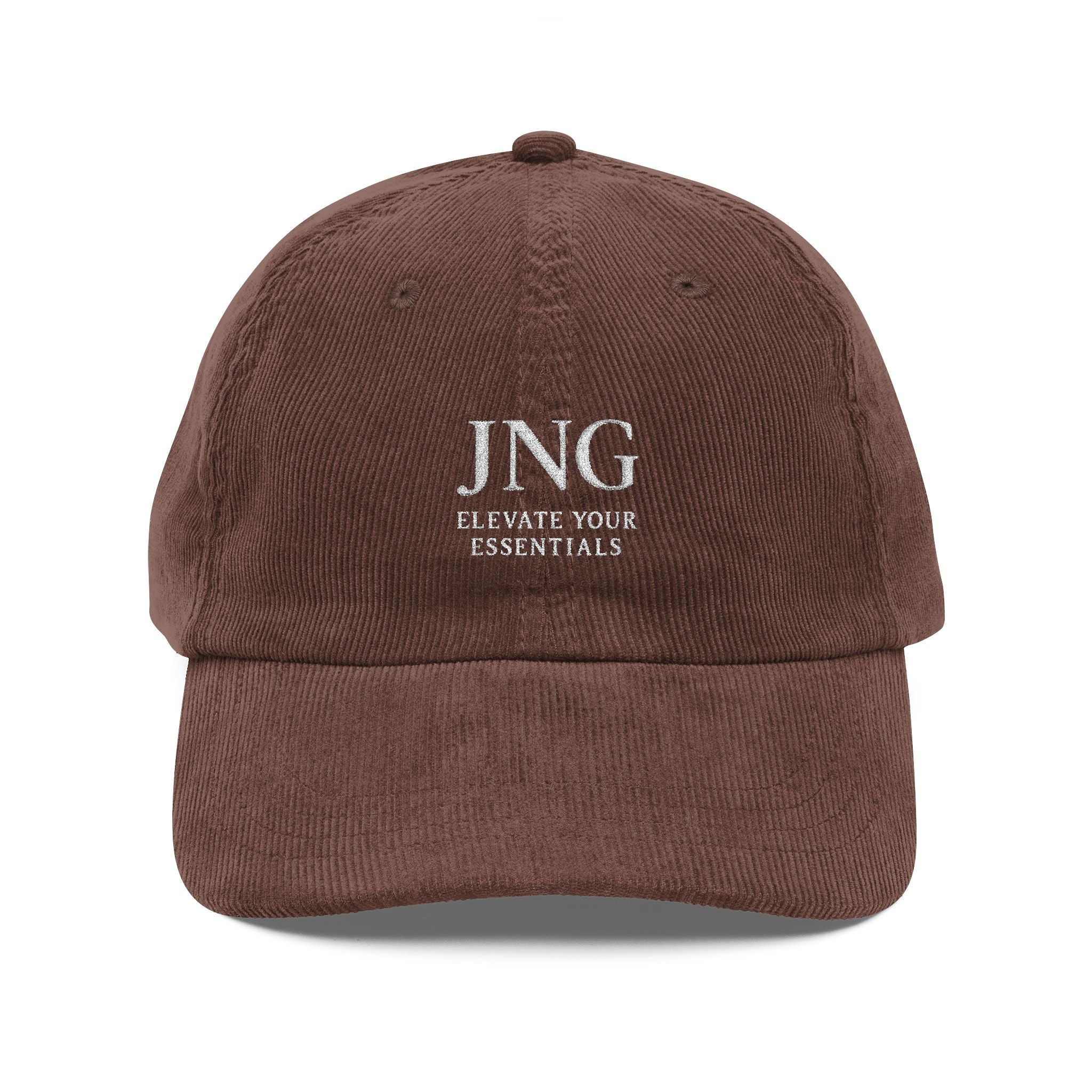 Vintage Corduroy Embroidered Cap — JNG "Elevate Your Essentials" Rust Dad Hat