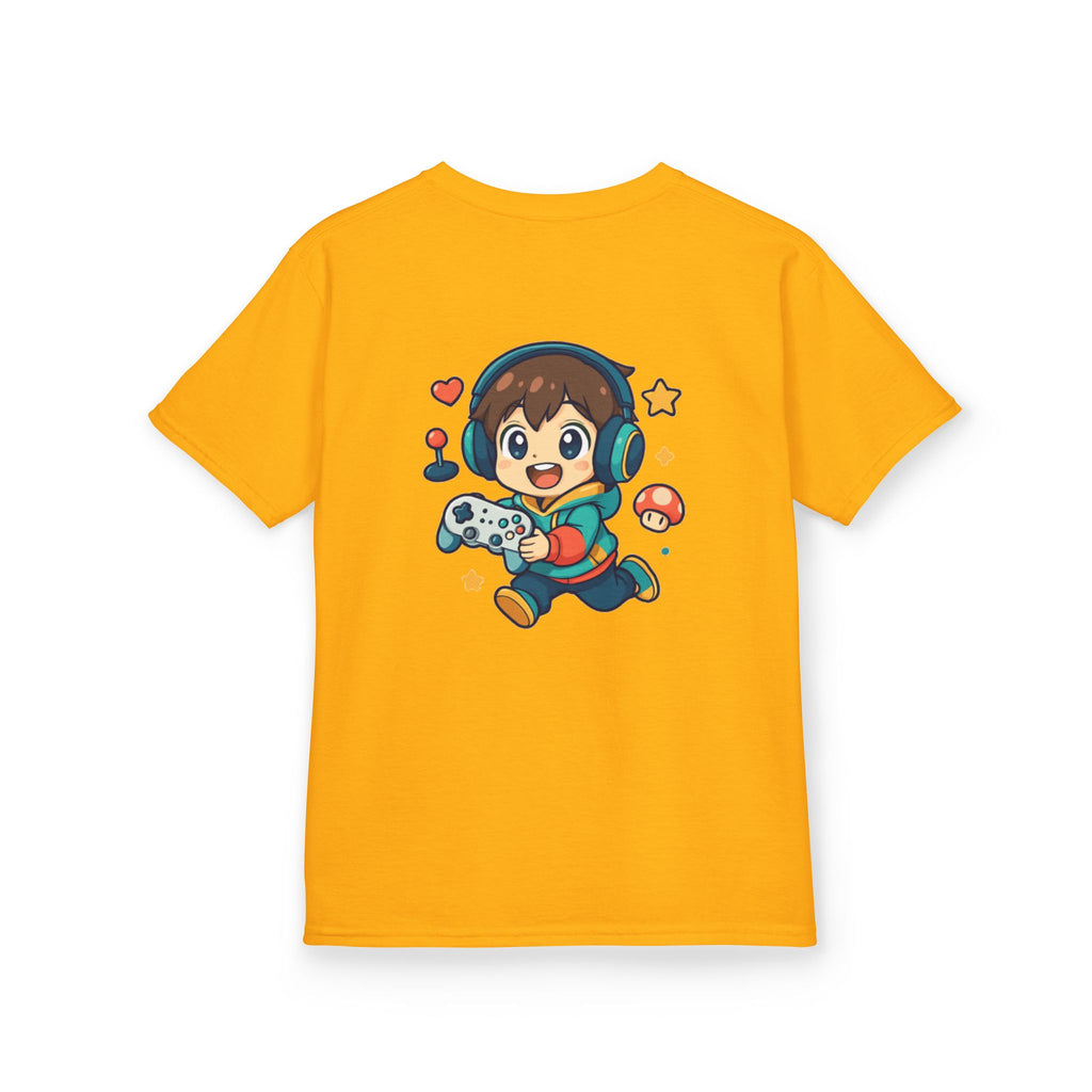 Kids Gamer Tee — Colorful Graphic Back Print & Minimal Front Logo (Many Colors)