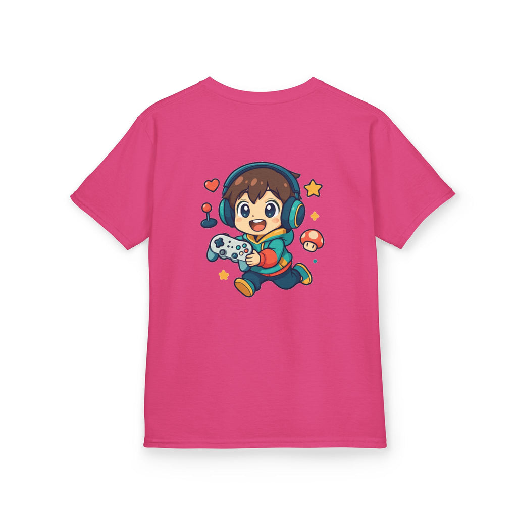 Kids Gamer Tee — Colorful Graphic Back Print & Minimal Front Logo (Many Colors)