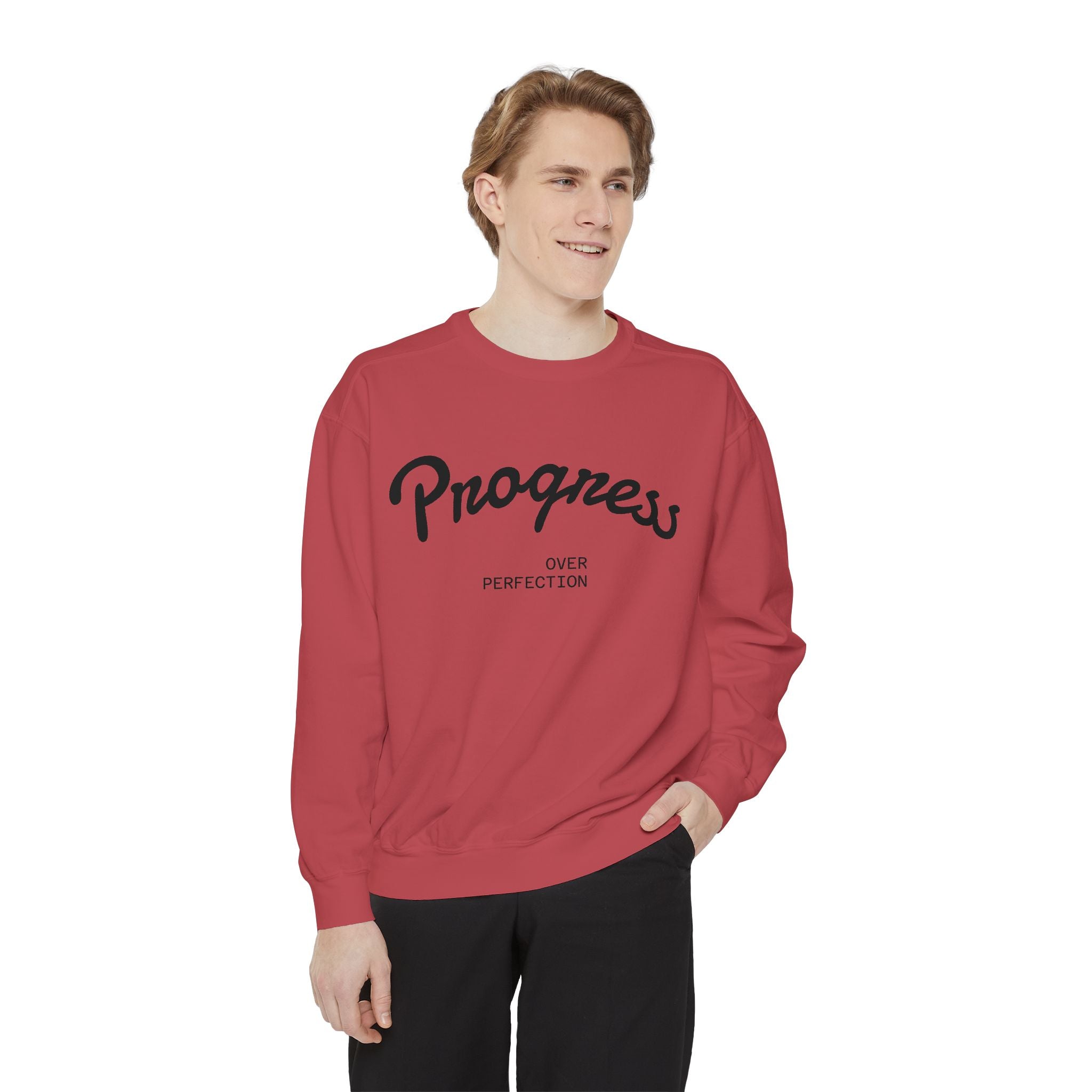 Progress Over Perfection Sweatshirt — Minimal Embroidered Motivational Crewneck