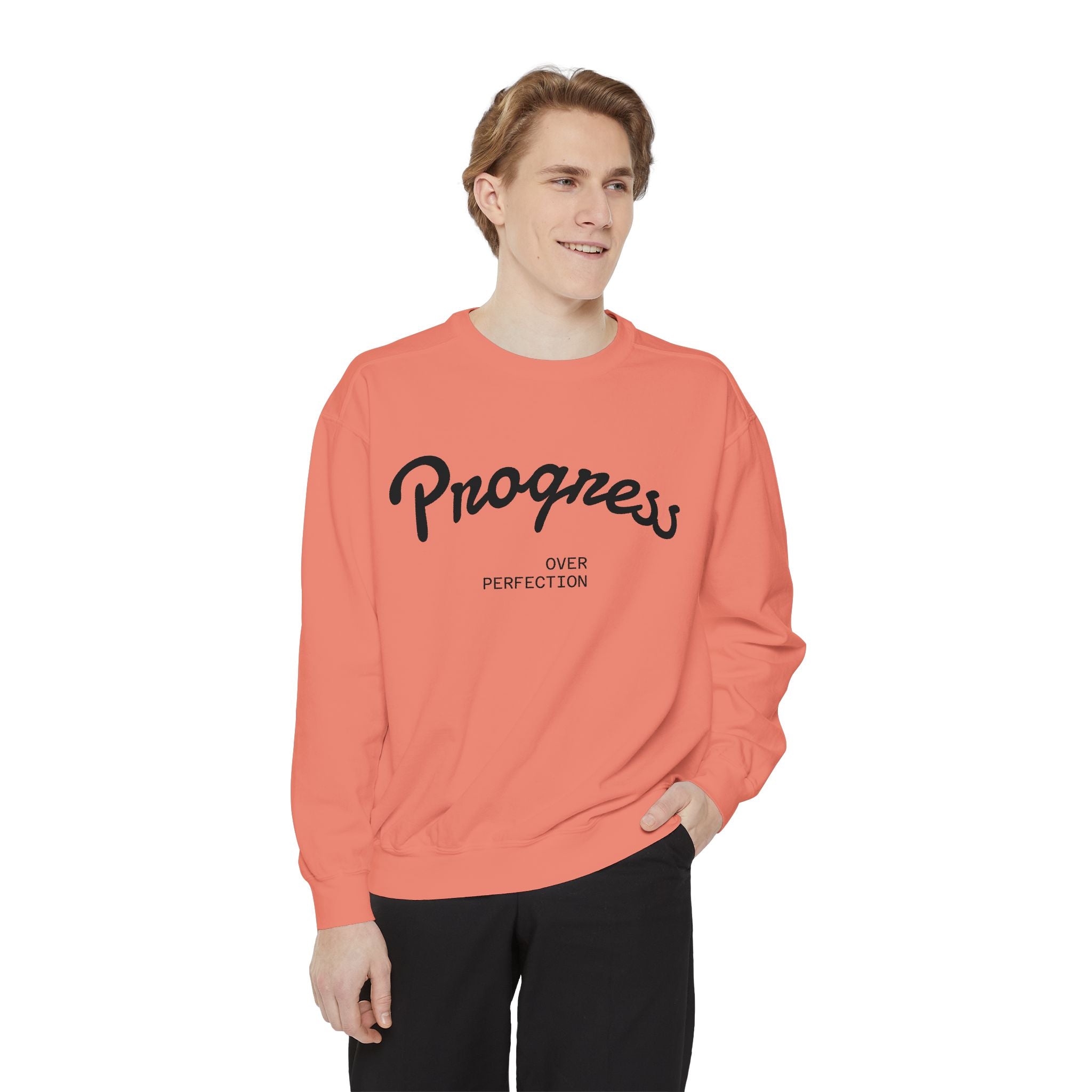 Progress Over Perfection Sweatshirt — Minimal Embroidered Motivational Crewneck