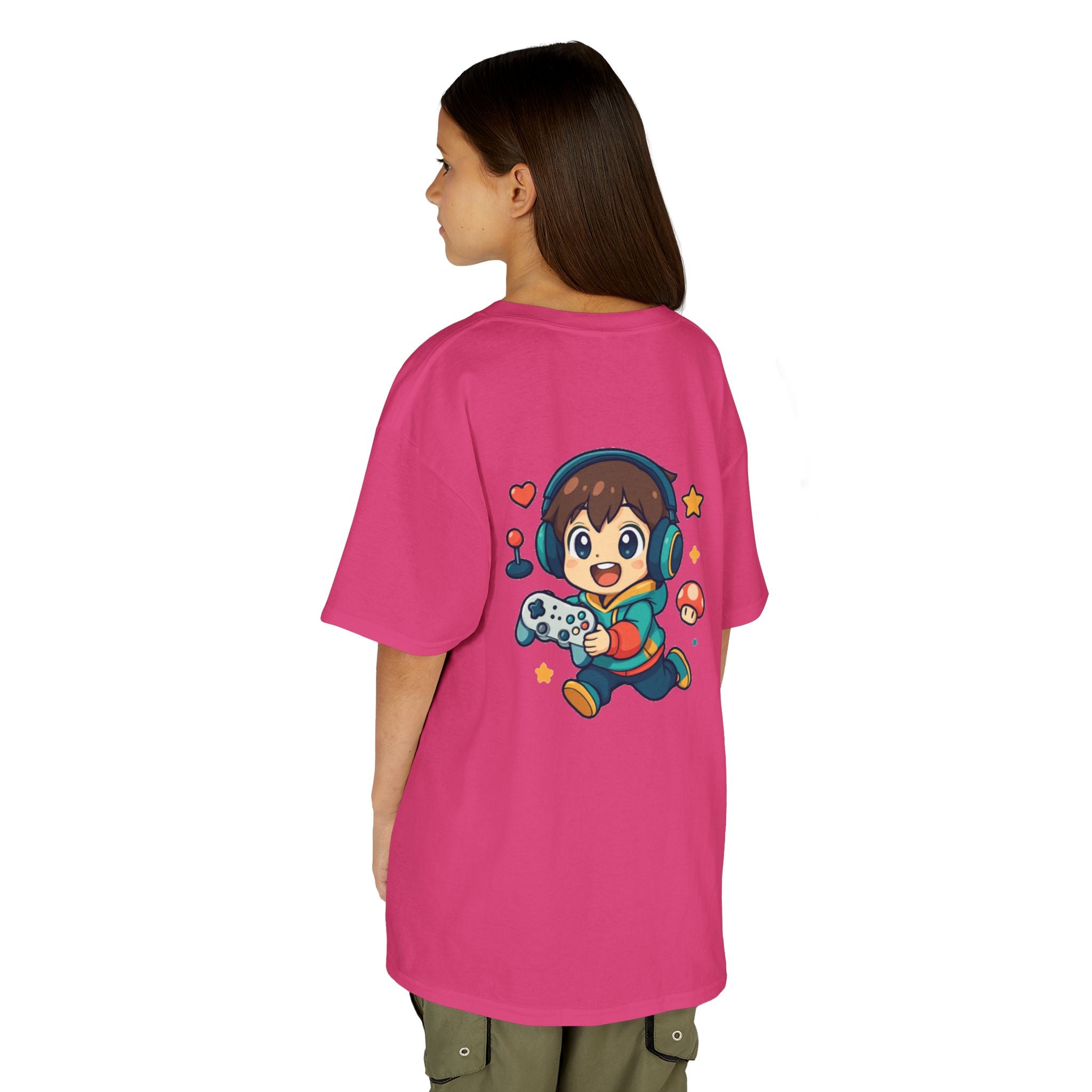Kids Gamer Tee — Colorful Graphic Back Print & Minimal Front Logo (Many Colors)
