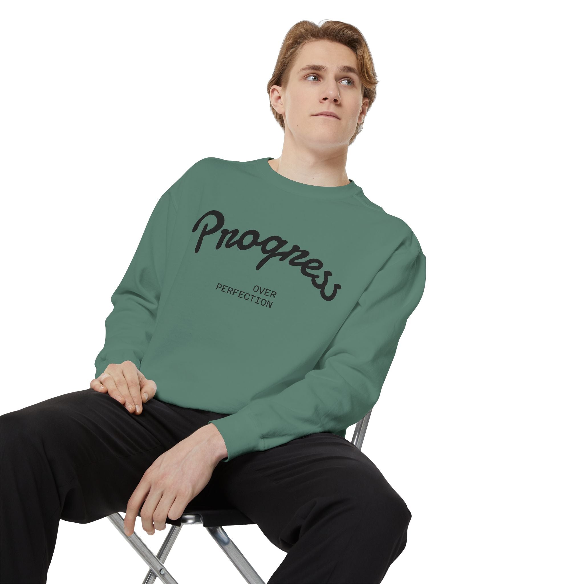 Progress Over Perfection Sweatshirt — Minimal Embroidered Motivational Crewneck
