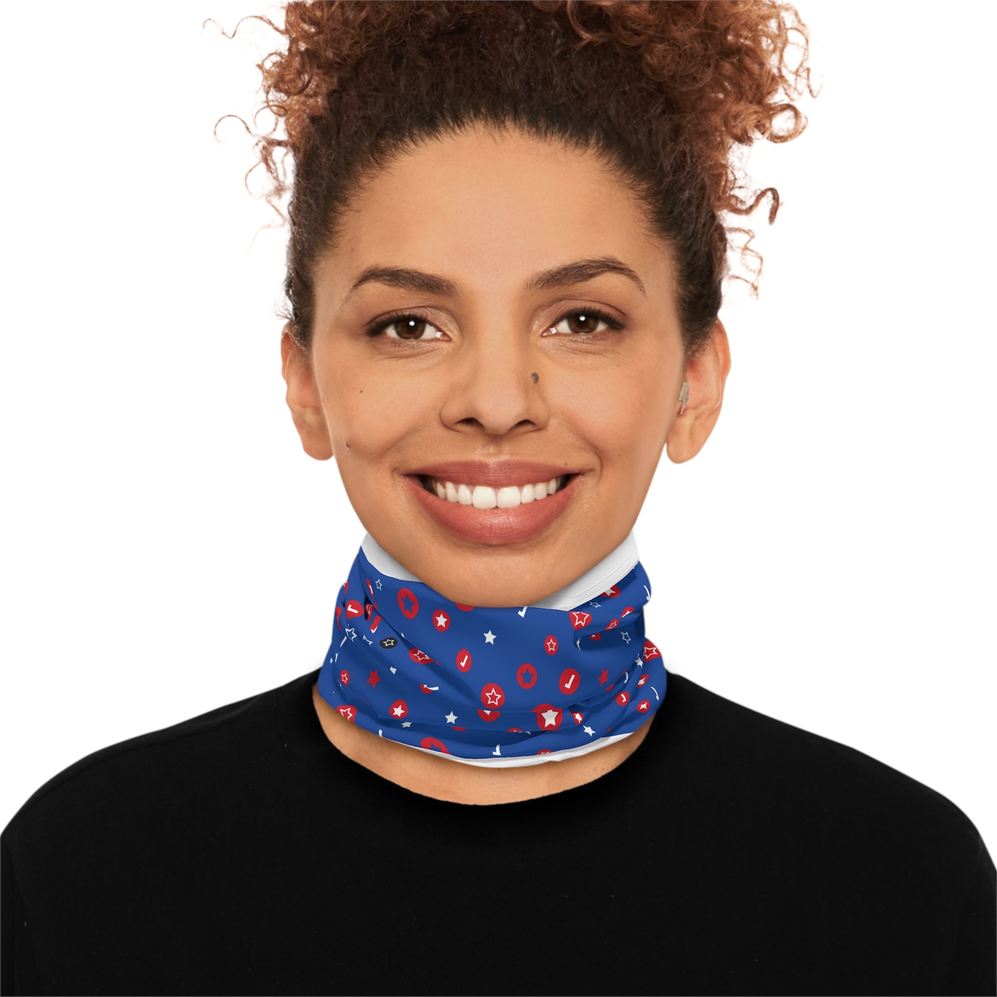 Neck Gaiter — Patriotic Red & White Stars on Blue Lightweight Face Scarf