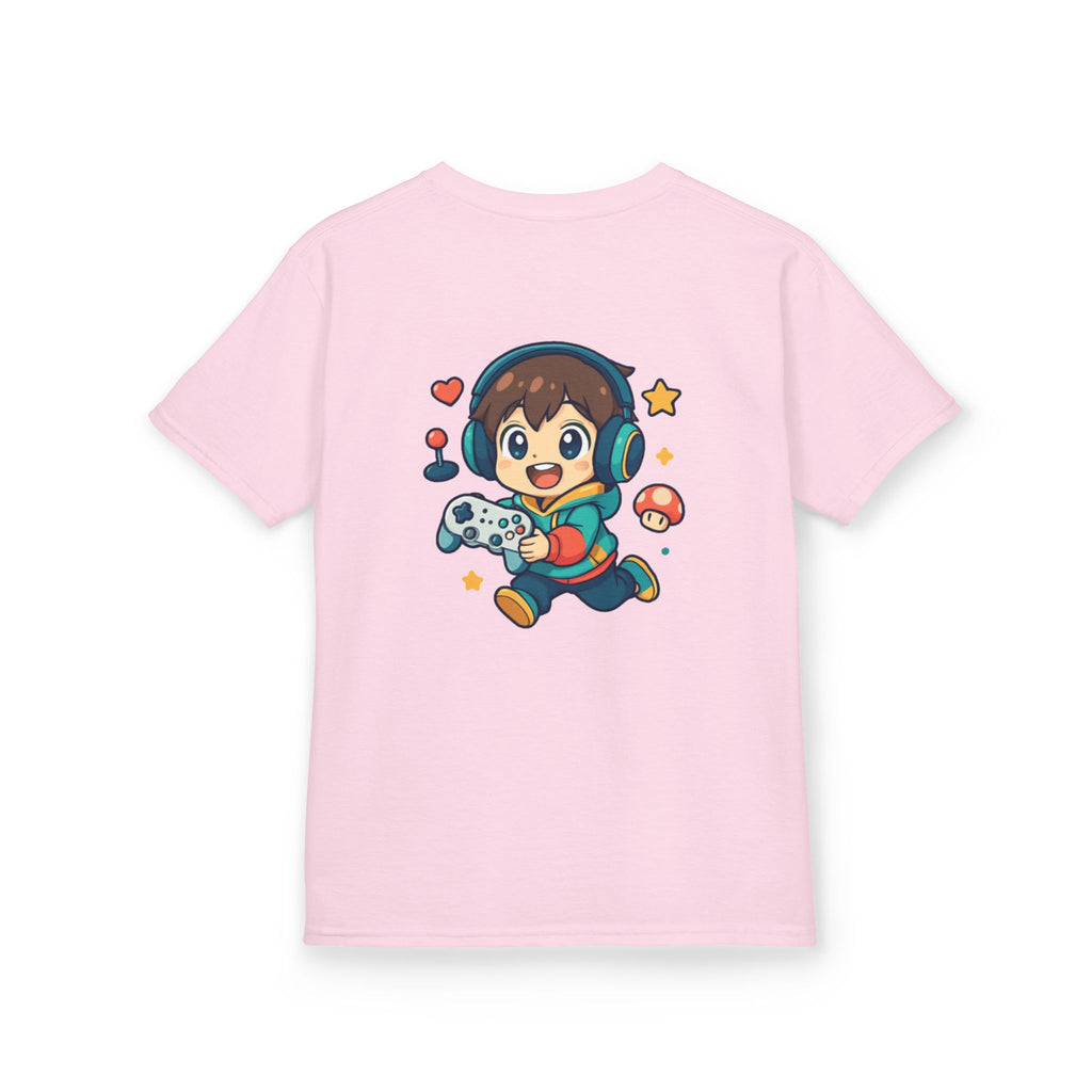 Kids Gamer Tee — Colorful Graphic Back Print & Minimal Front Logo (Many Colors)