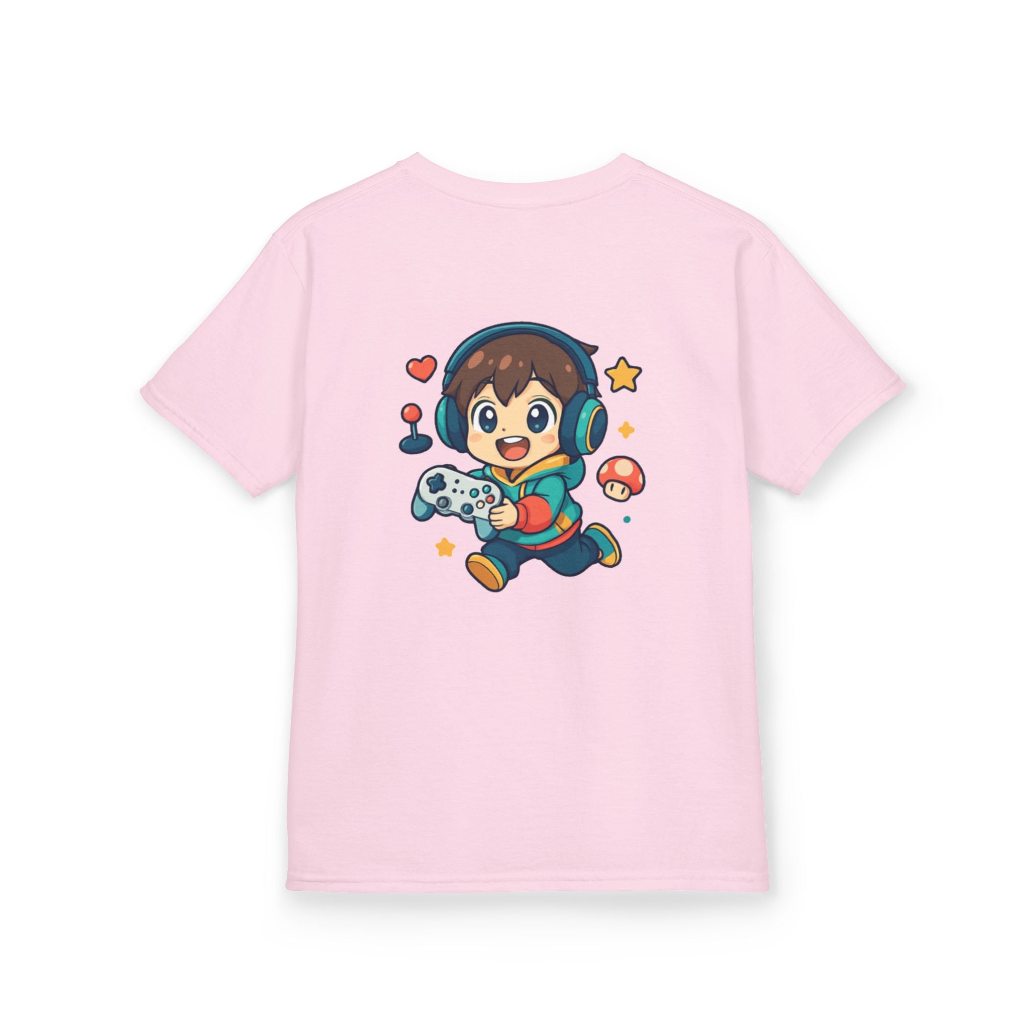 Kids Gamer Tee — Colorful Graphic Back Print & Minimal Front Logo (Many Colors)