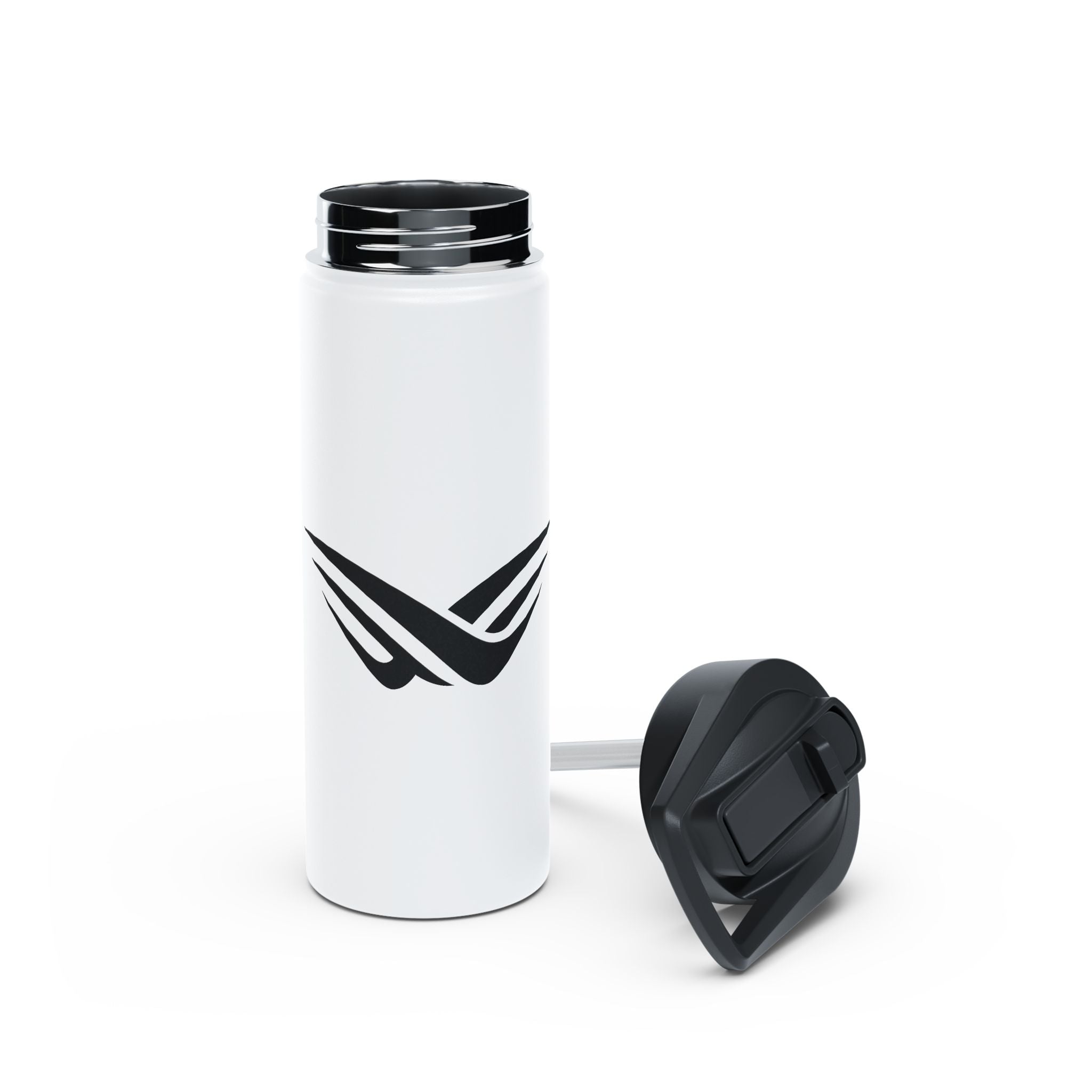 Stainless Steel Water Bottle with Minimal Black Wave Logo — Insulated Travel Bottle