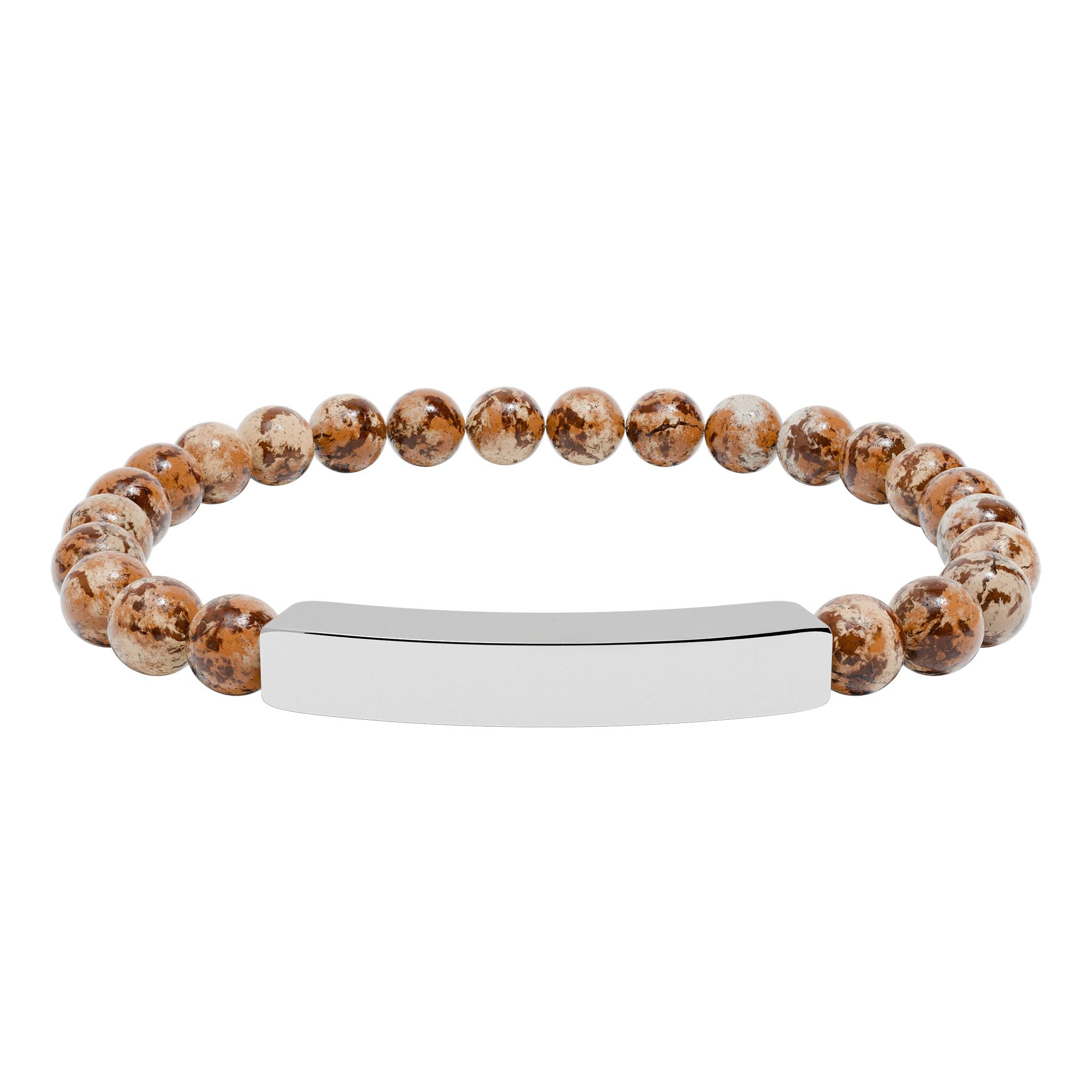 Engravable Natural Stone Bead Bar Bracelet — Personalized Stretch Bracelet