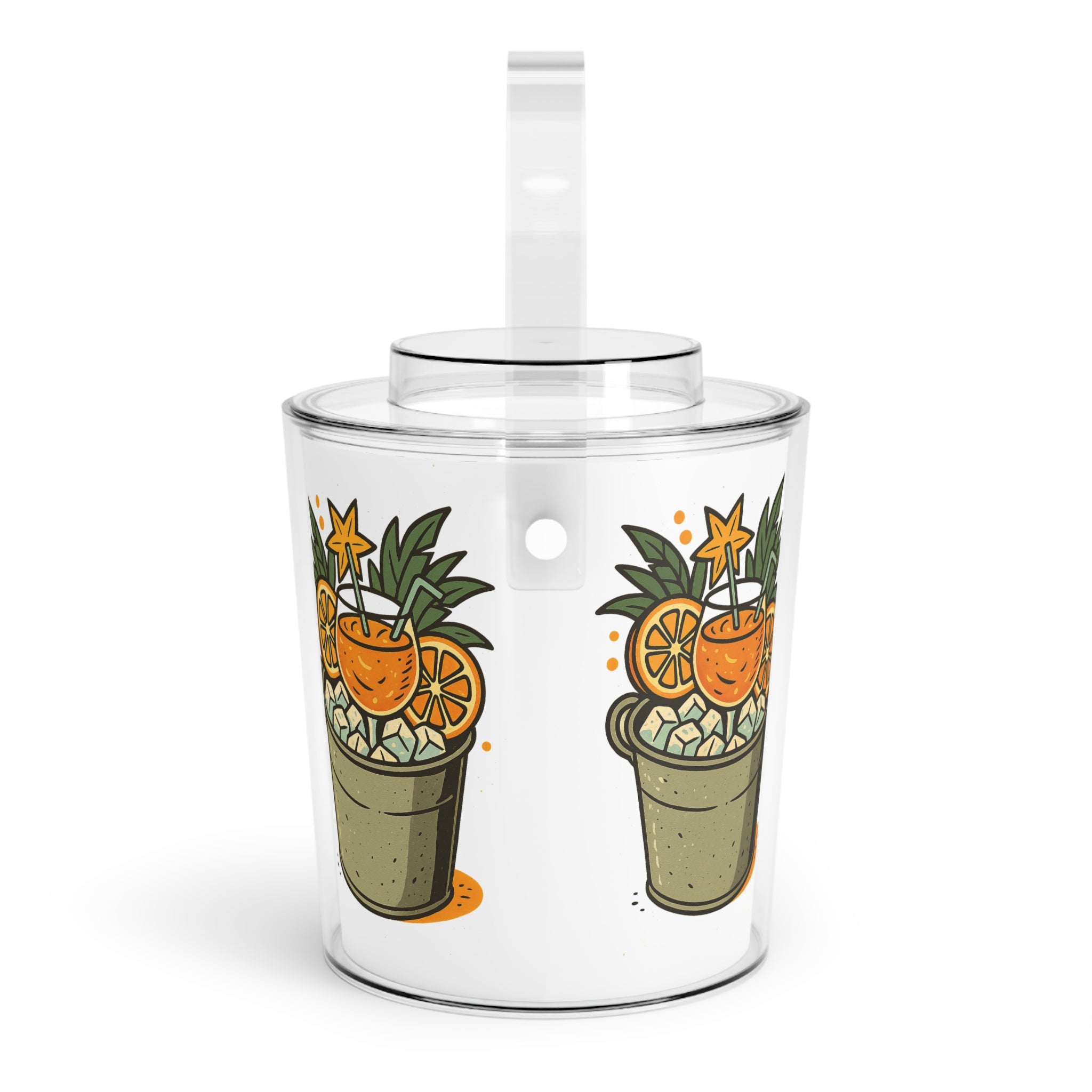Tropical Cocktail Ice Bucket with Tongs – Pineapple Orange Drink Design