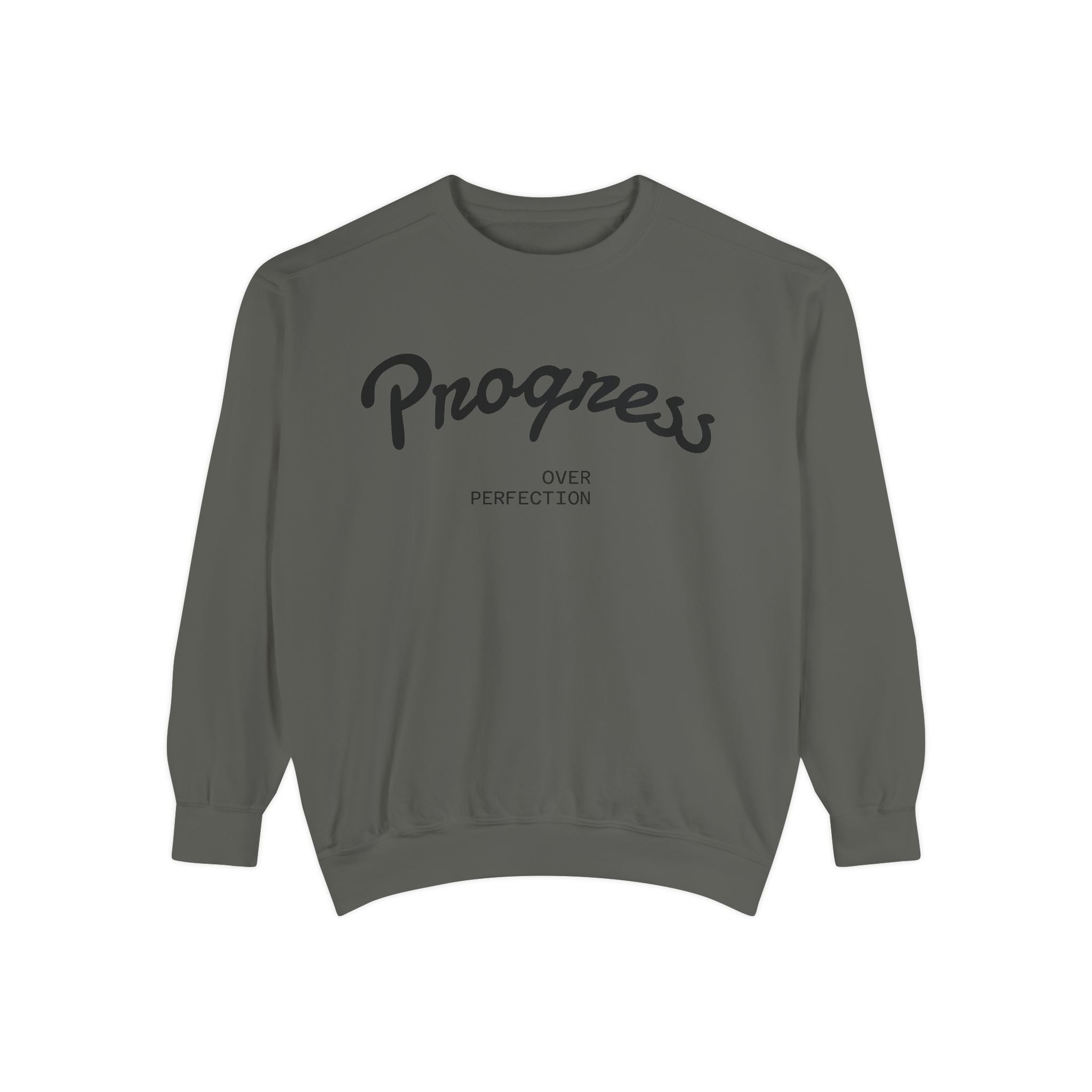 Progress Over Perfection Sweatshirt — Minimal Embroidered Motivational Crewneck