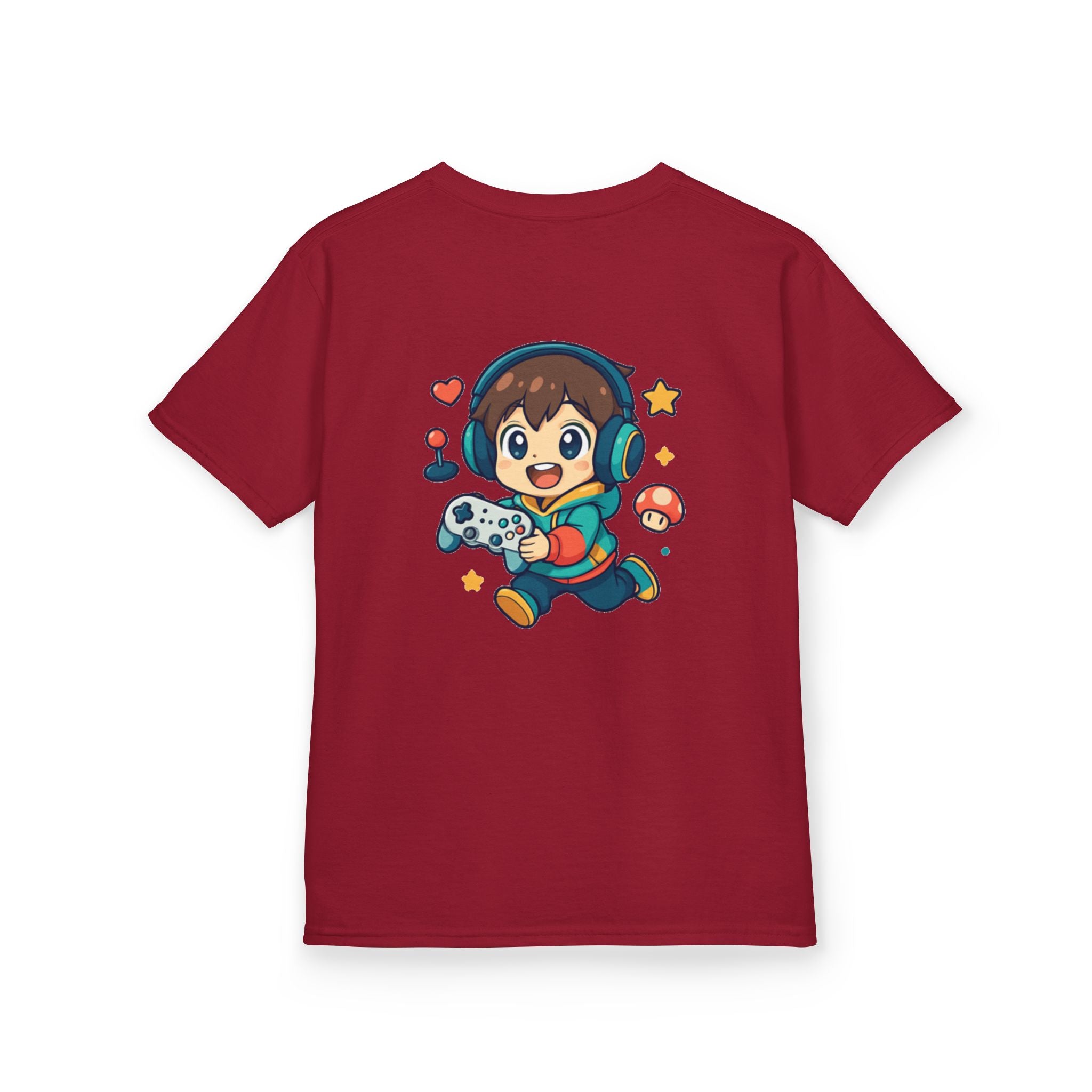 Kids Gamer Tee — Colorful Graphic Back Print & Minimal Front Logo (Many Colors)