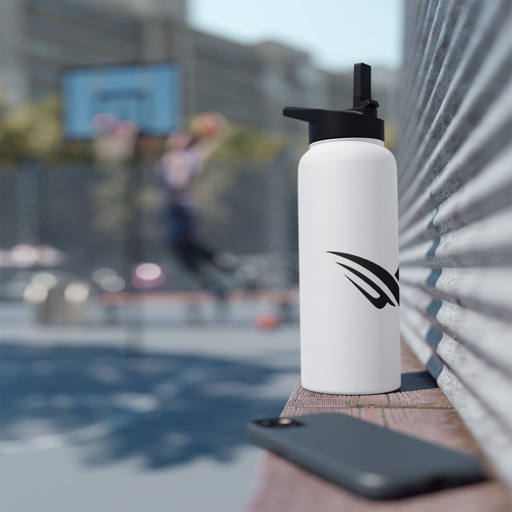Stainless Steel Water Bottle with Minimal Black Wave Logo — Insulated Travel Bottle