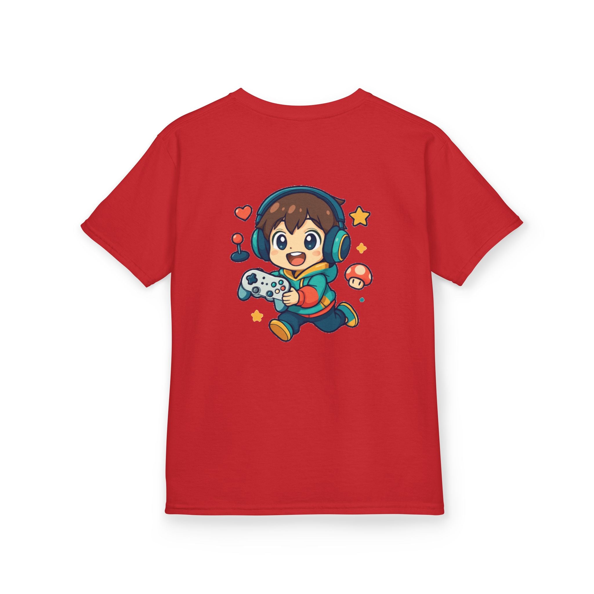 Kids Gamer Tee — Colorful Graphic Back Print & Minimal Front Logo (Many Colors)