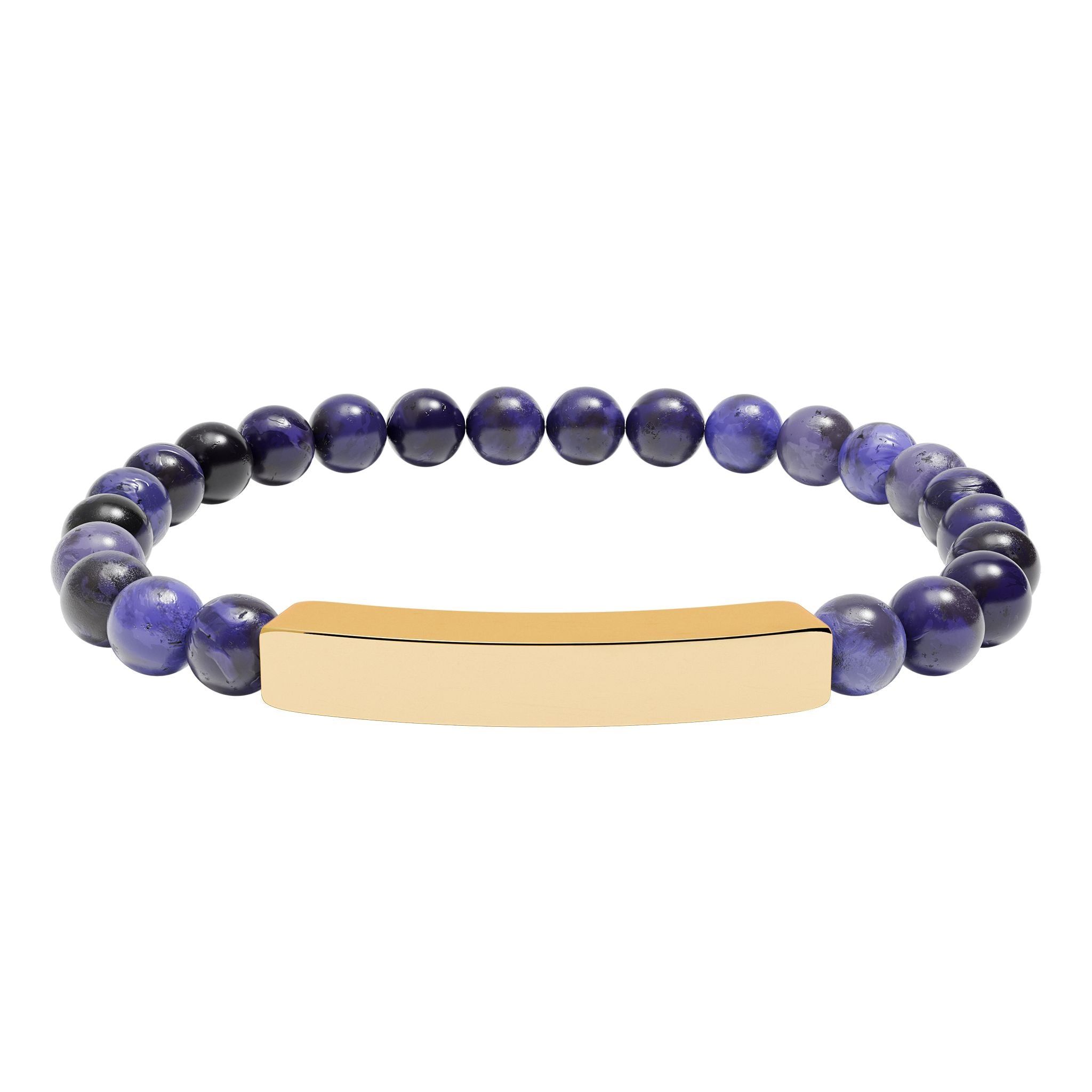 Engravable Natural Stone Bead Bar Bracelet — Personalized Stretch Bracelet
