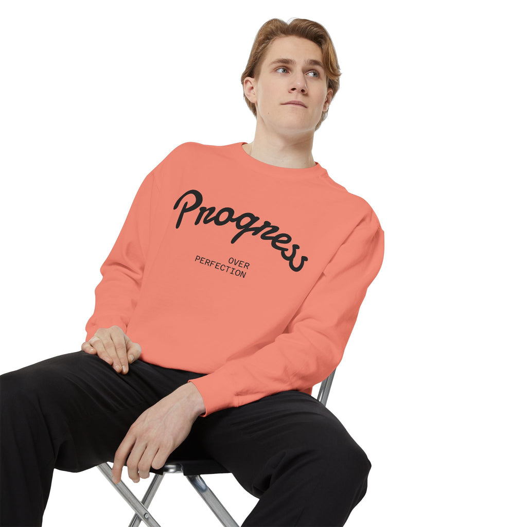 Progress Over Perfection Sweatshirt — Minimal Embroidered Motivational Crewneck