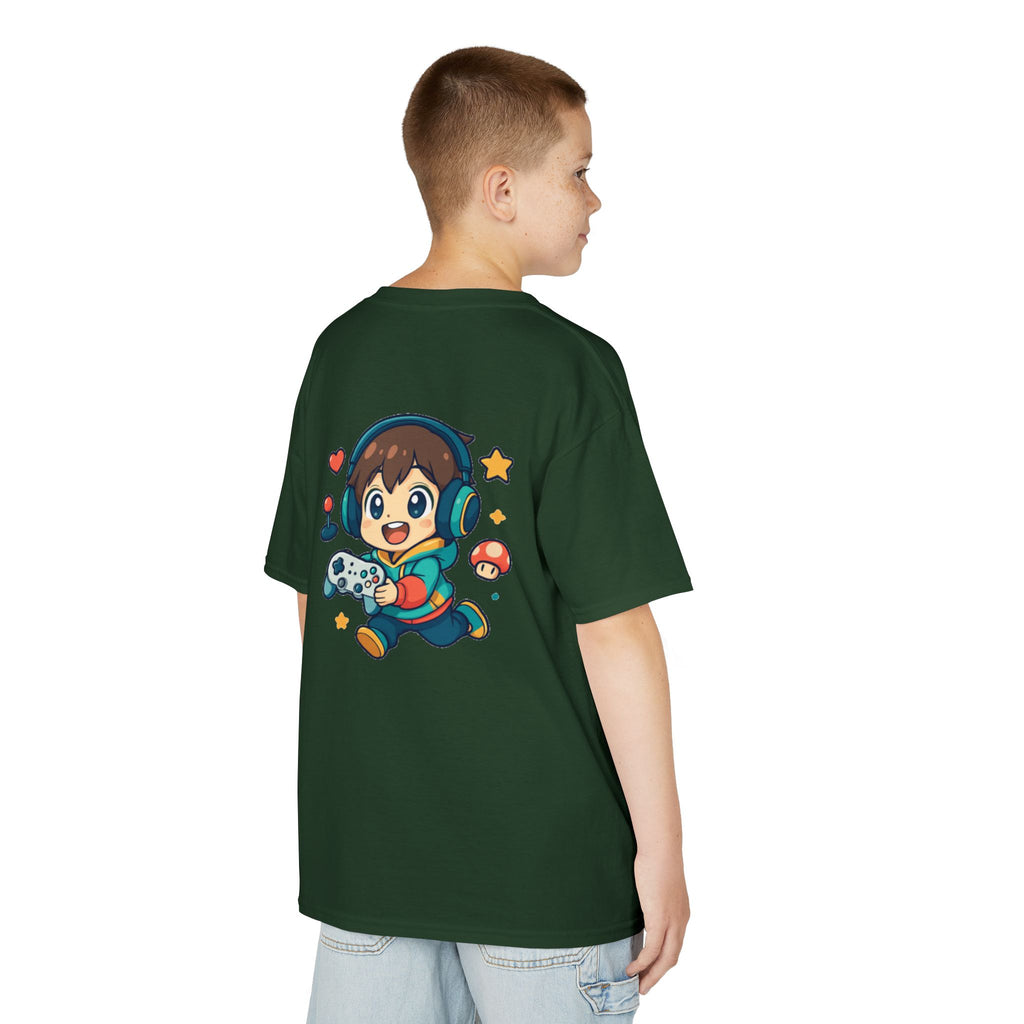 Kids Gamer Tee — Colorful Graphic Back Print & Minimal Front Logo (Many Colors)