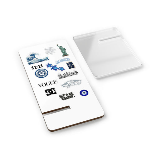 Acrylic Phone Stand with Sticker Collage Design — Foldable Mobile Display Stand