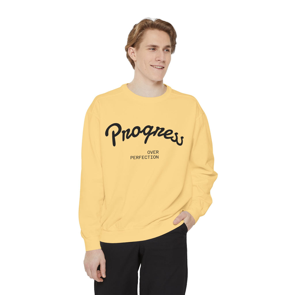 Progress Over Perfection Sweatshirt — Minimal Embroidered Motivational Crewneck