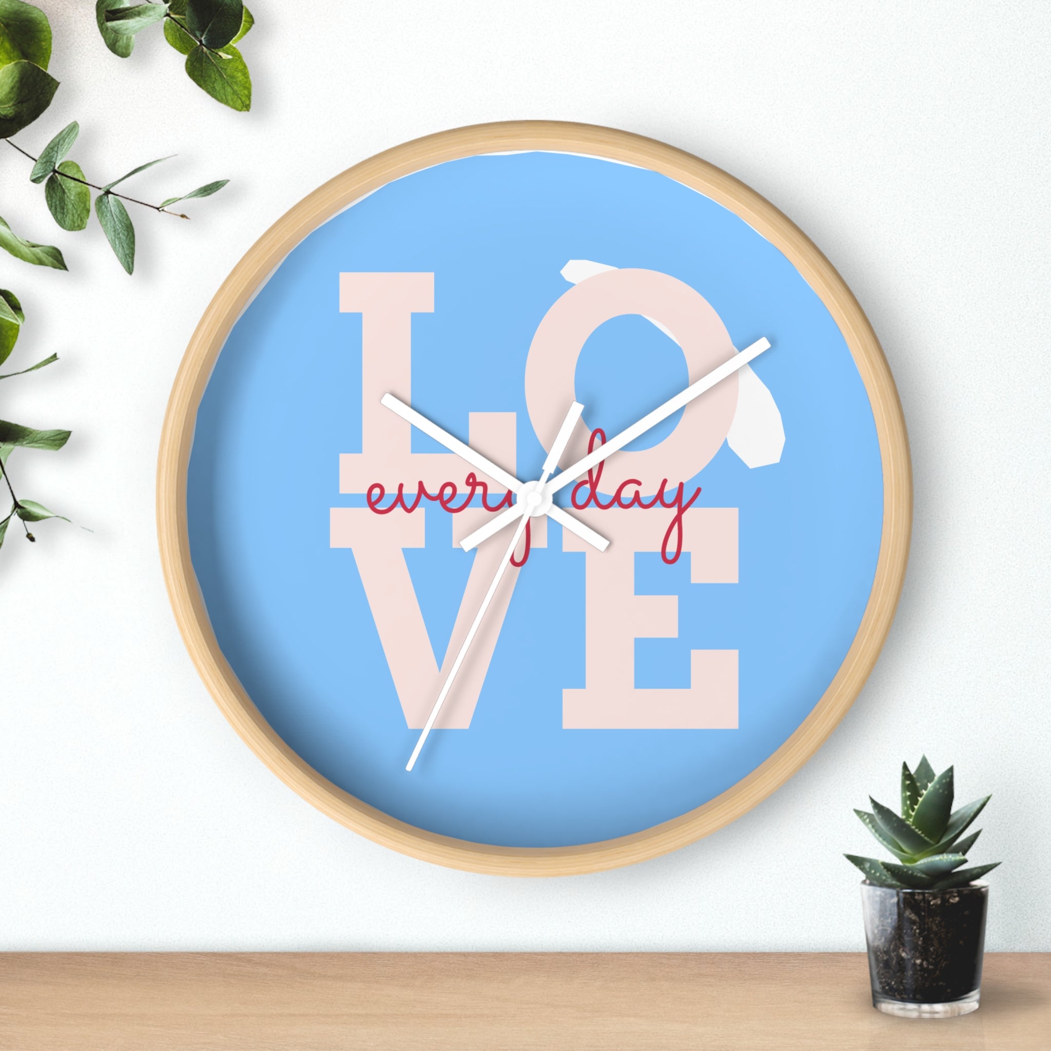 Love Everyday Wall Clock — Pastel Blue Inspirational Home Décor