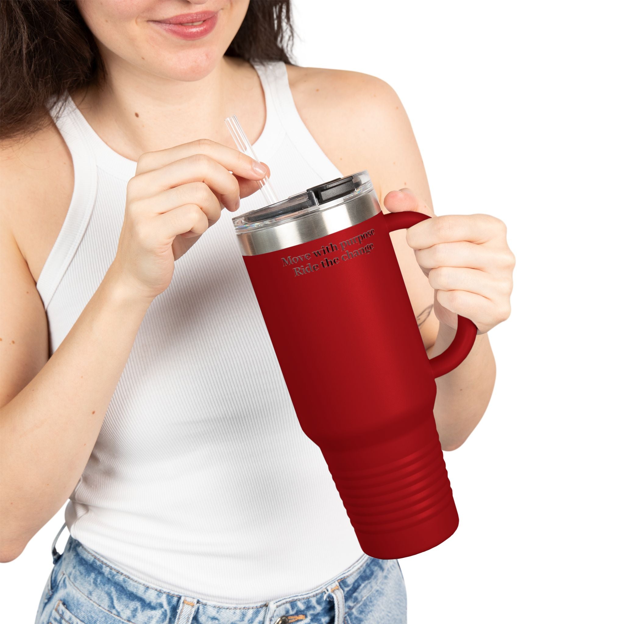 40oz Insulated Travel Mug — "Move with purpose. Ride the change." Motivational Tumbler