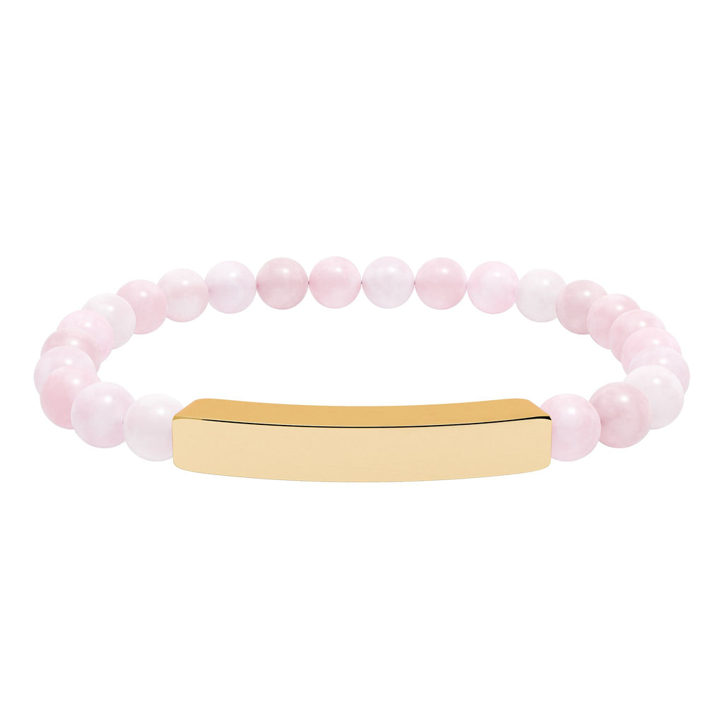 Engravable Natural Stone Bead Bar Bracelet — Personalized Stretch Bracelet
