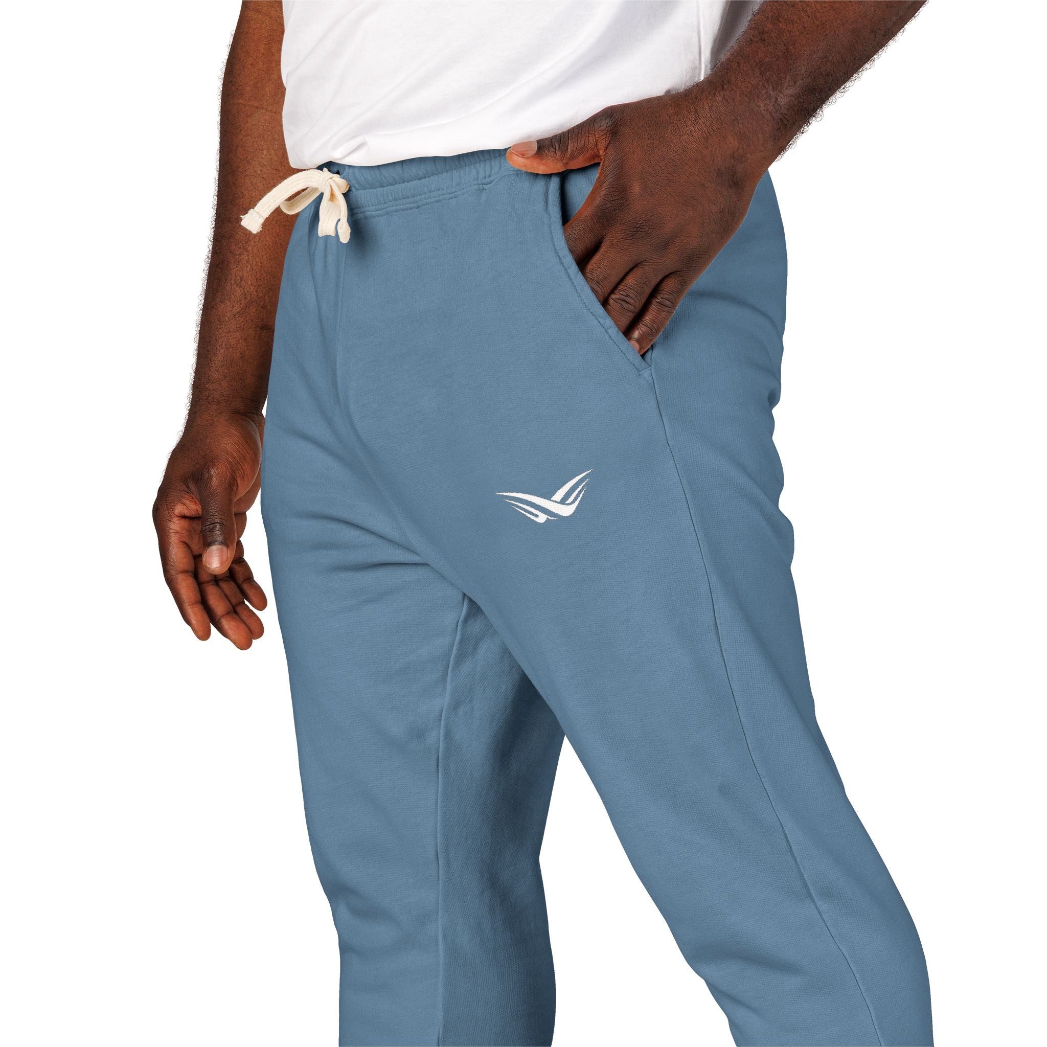 Embroidered Wing Logo Sweatpants — Garment-Dyed Fleece Joggers